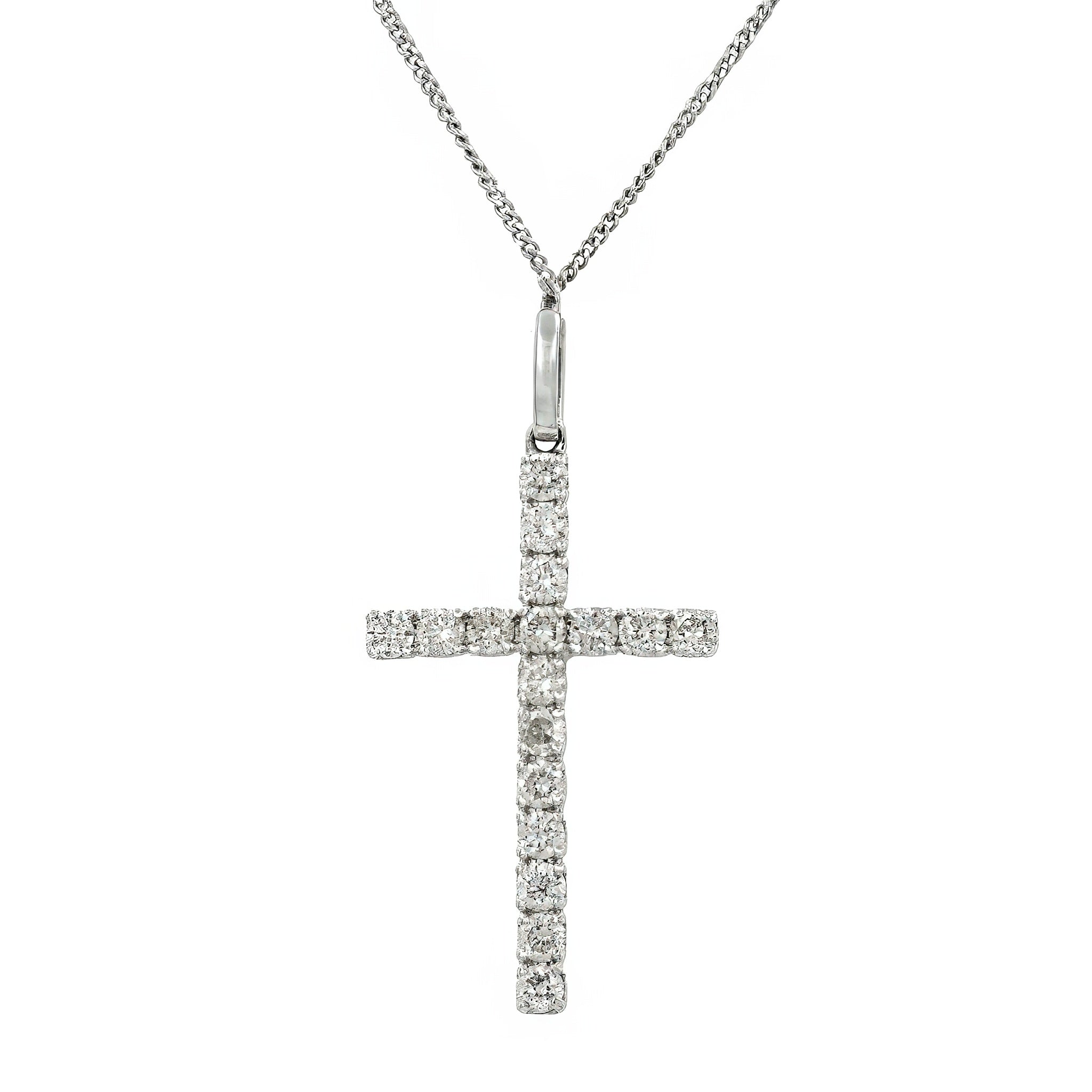 Gargantilha Faith crucifixo palito de diamante e ouro 18k