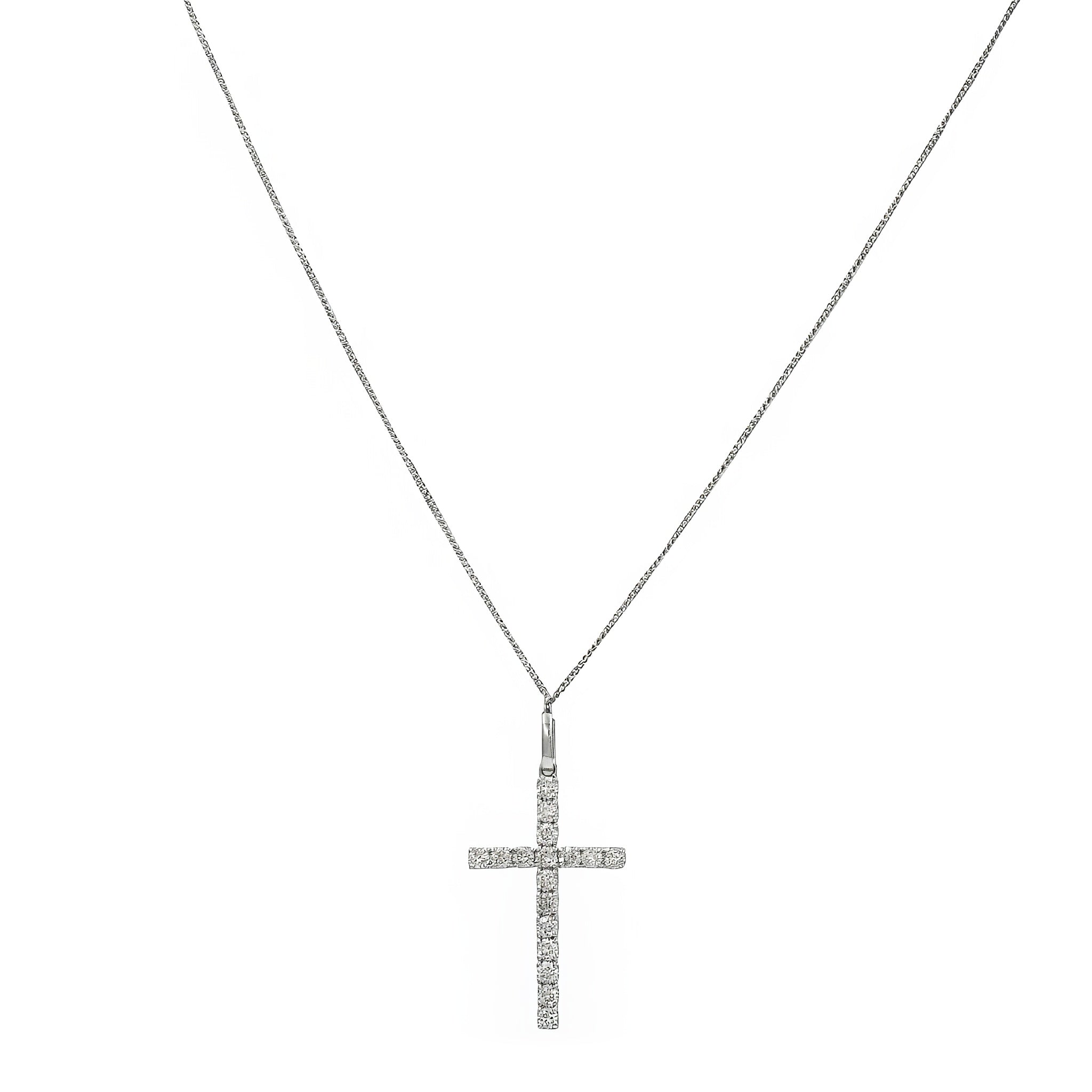 Gargantilha Faith crucifixo palito de diamante e ouro 18k