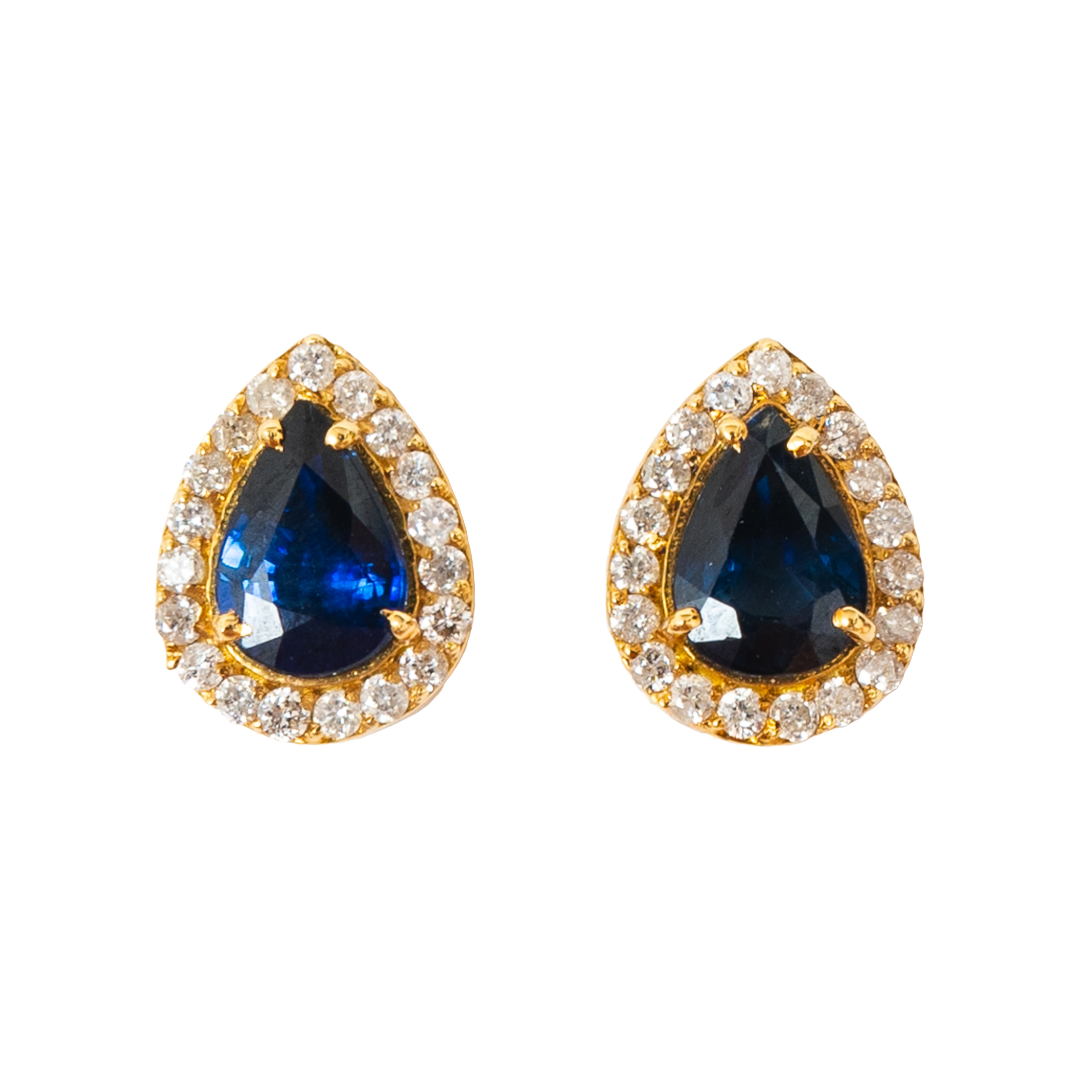 Brinco gota de safira, ouro 18k e diamante