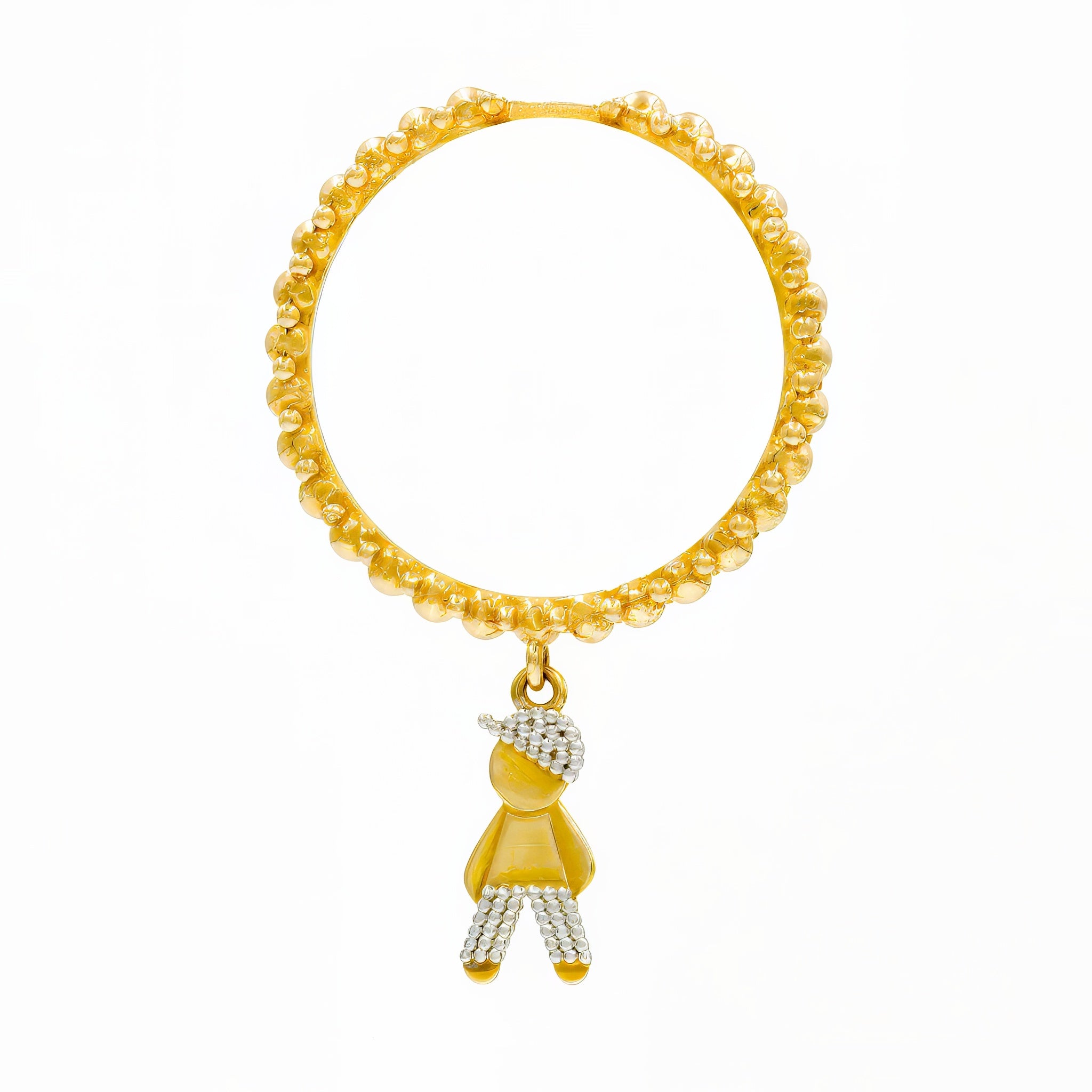 Anel bolinha com menino pendurado ouro 18k