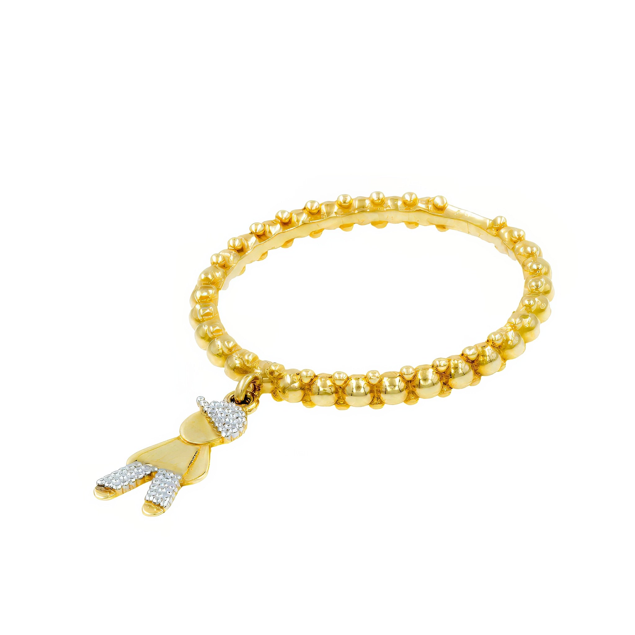 Anel bolinha com menino pendurado ouro 18k