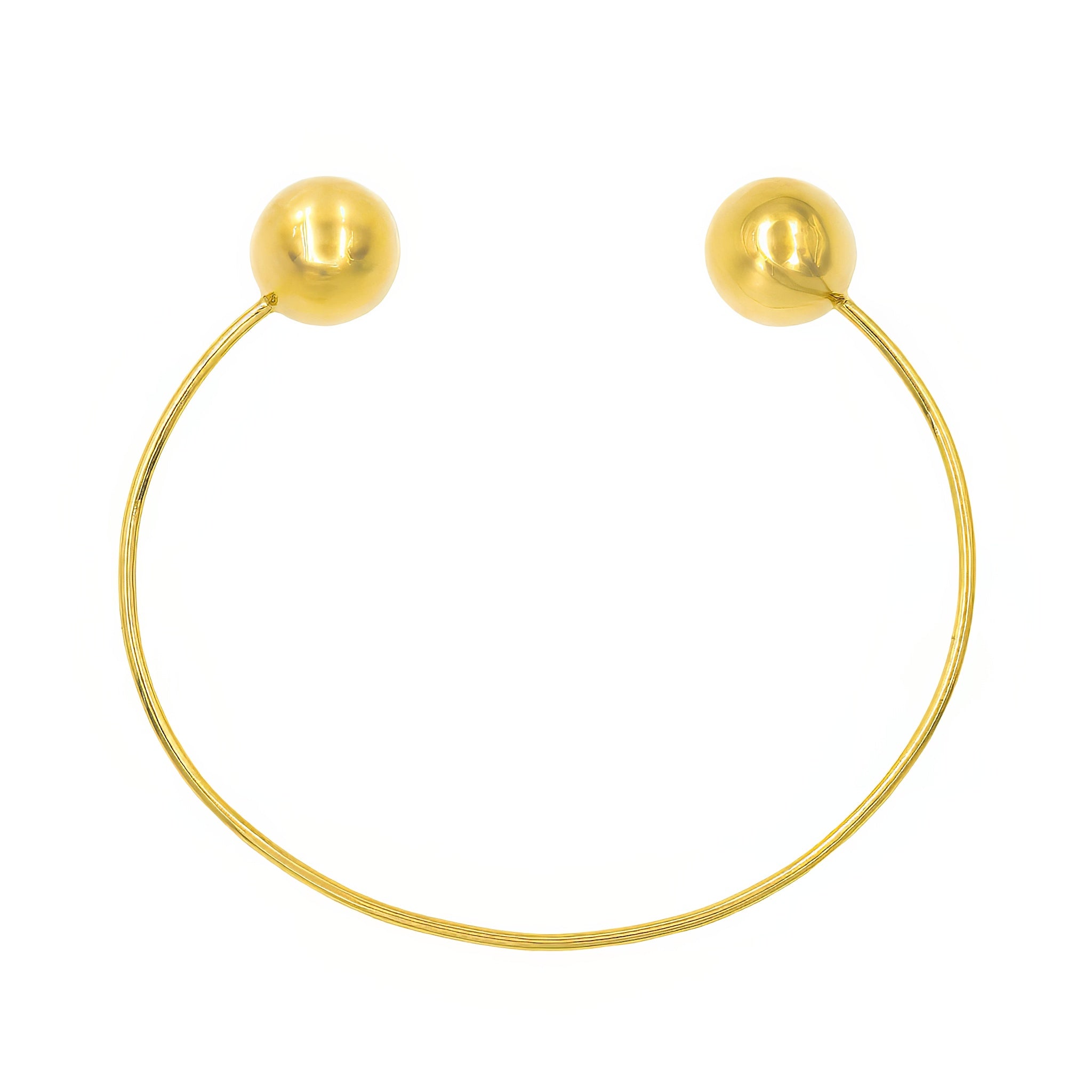 Pulseira rígida aberta no fio com 2 bolas ouro 18k
