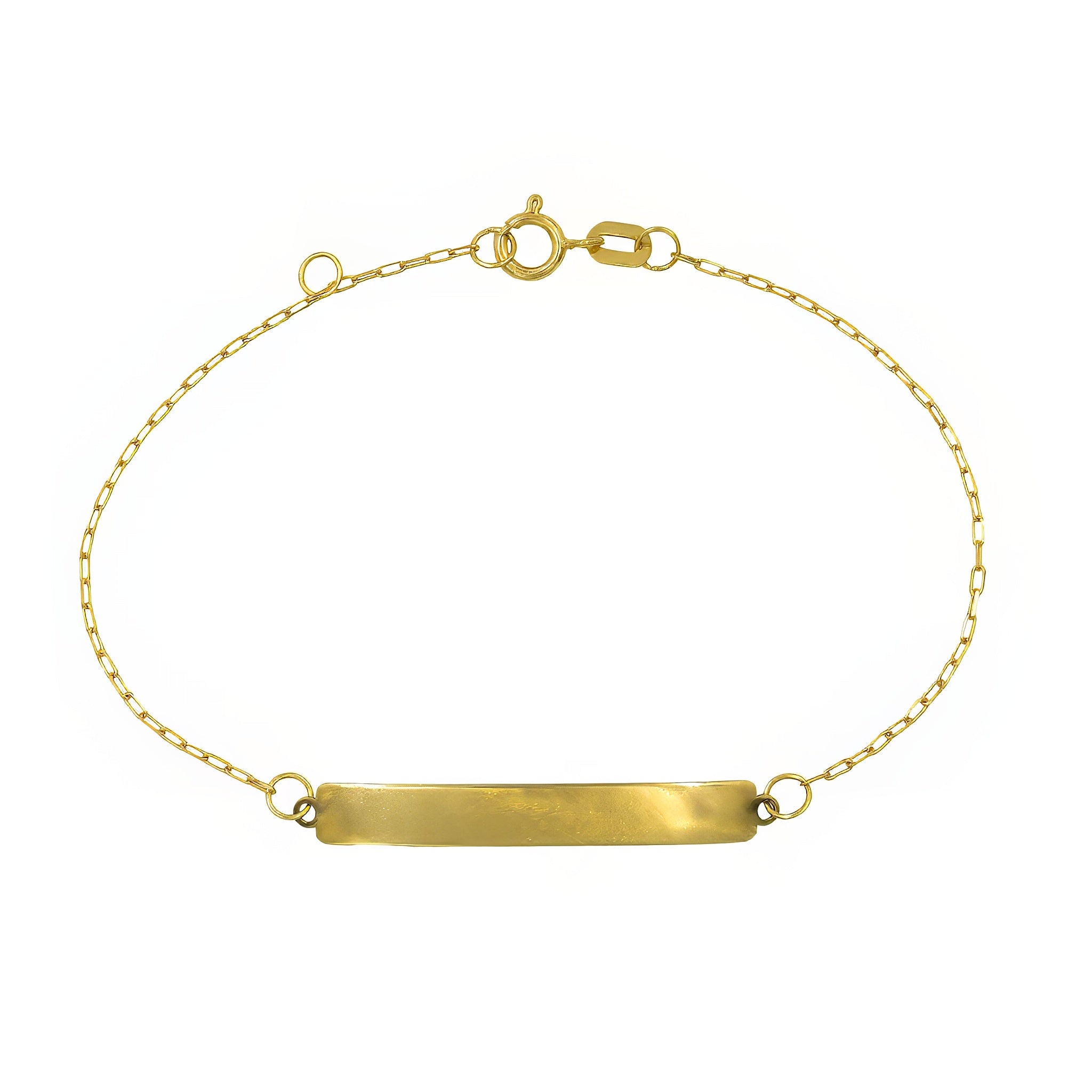 Pulseira infantil chapinha com oração Santo Anjo ouro 18k