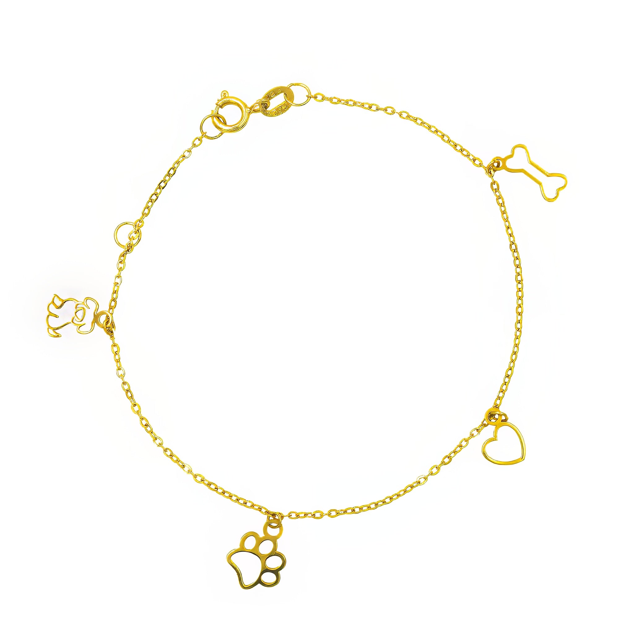 Pulseira infantil Pet Dog penduricachos cachorro ouro 18k