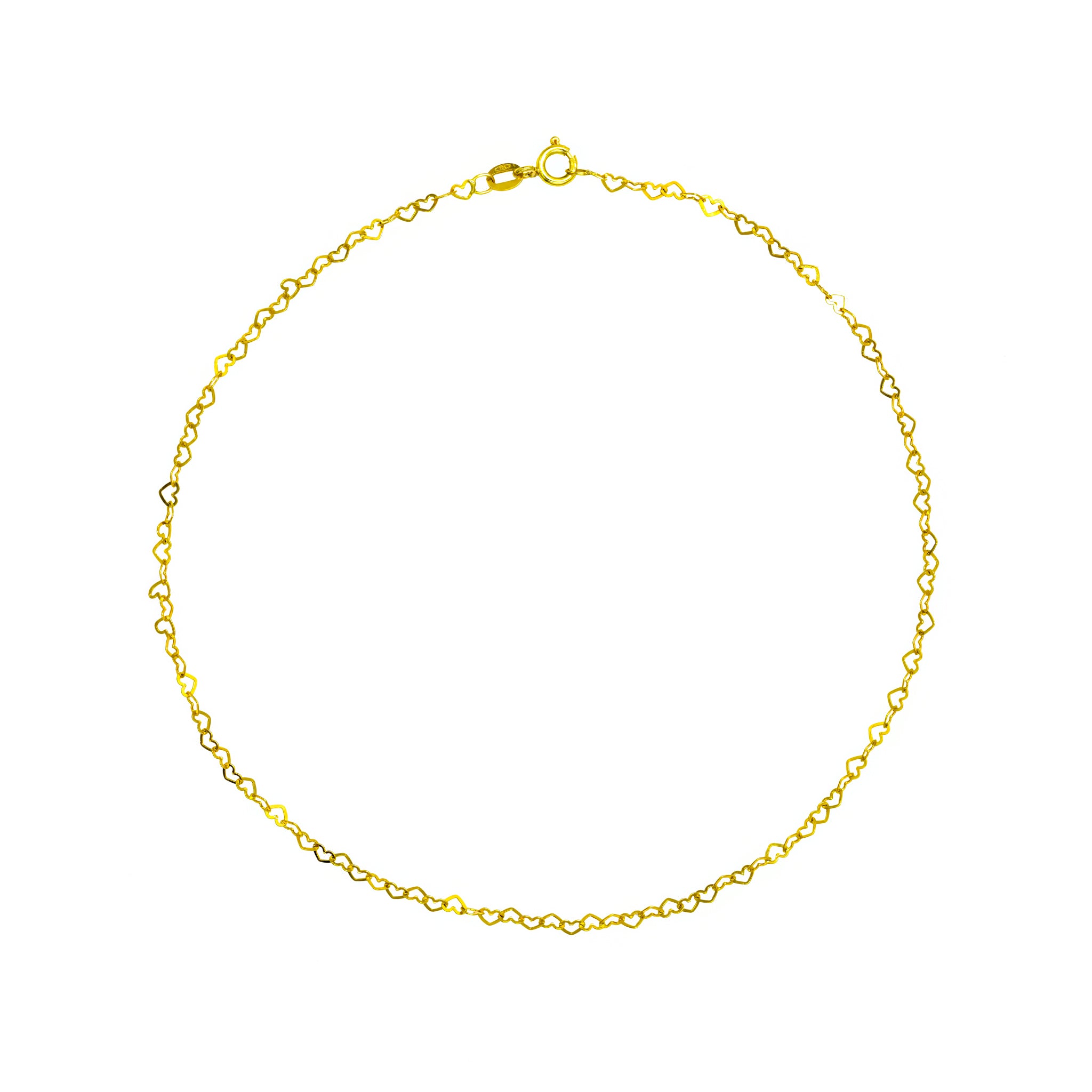 Tornozeleira mini corações ouro 18k