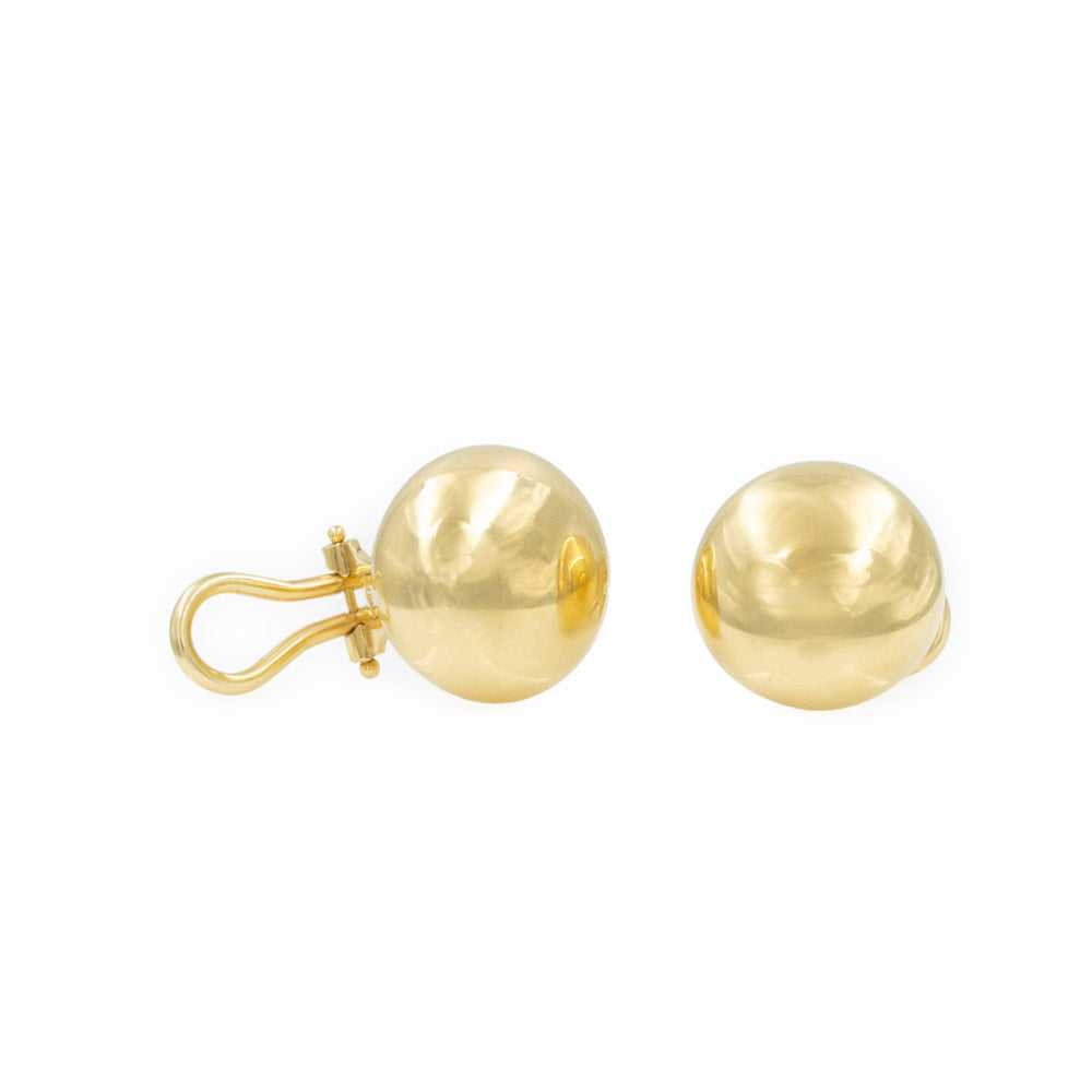 Brinco meia bola grande de pressão ouro 18k