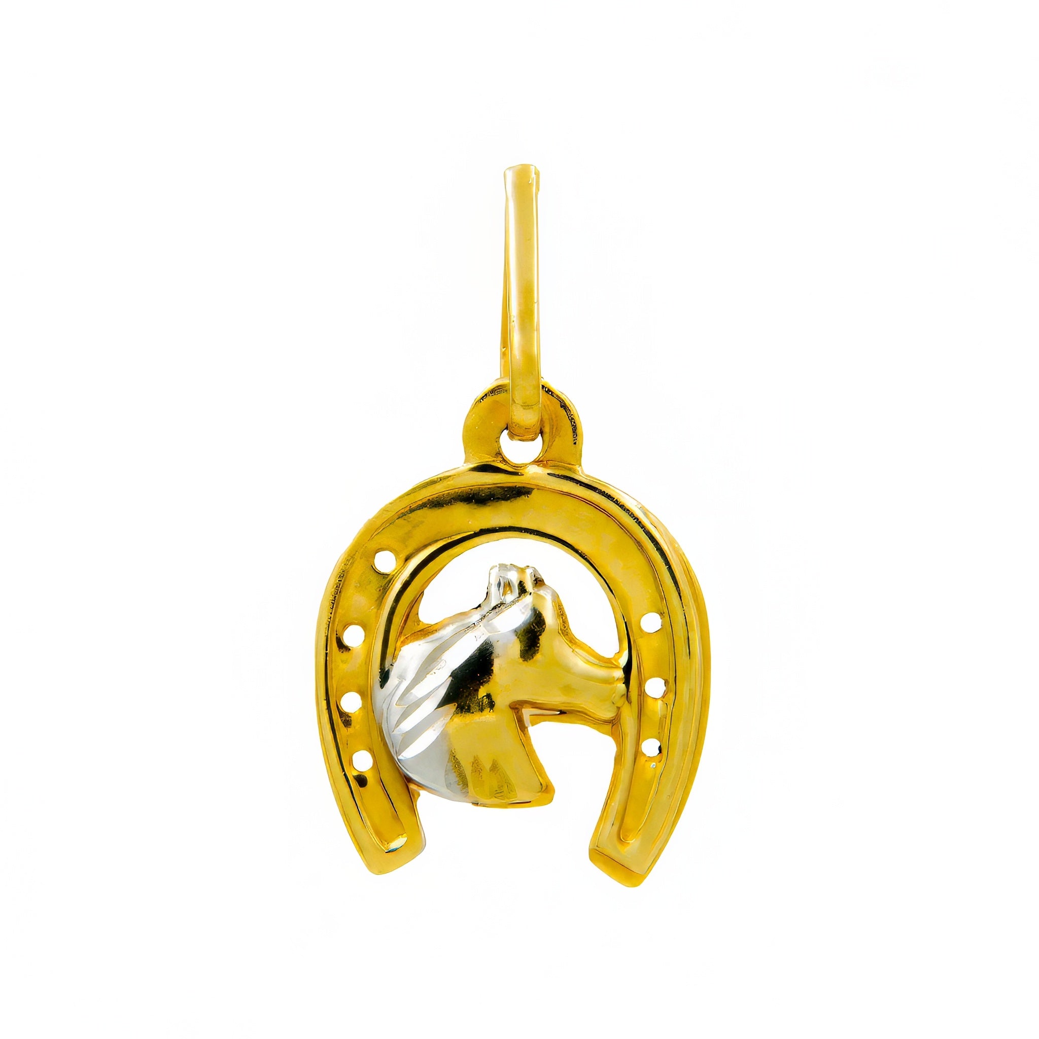 Pingente mini ferradura com cavalo ouro 18k