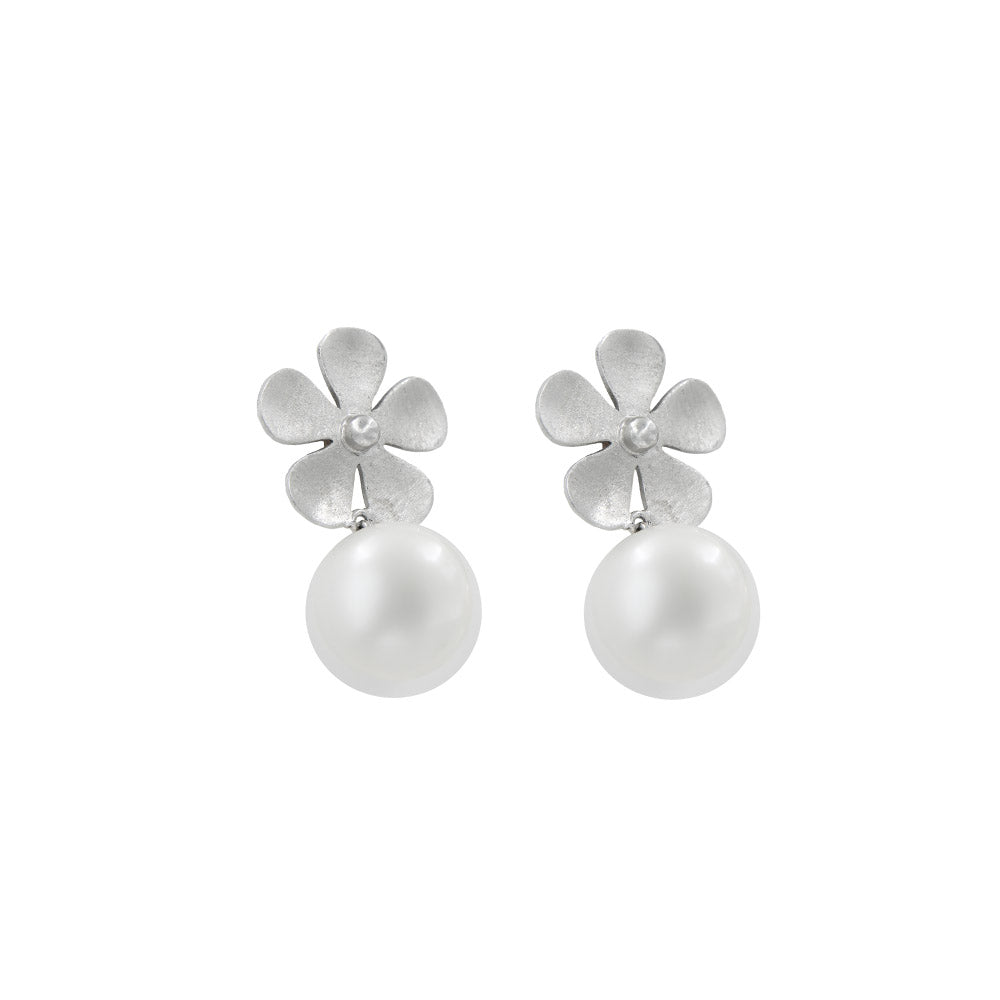Brinco pérola natural flor ouro 18k