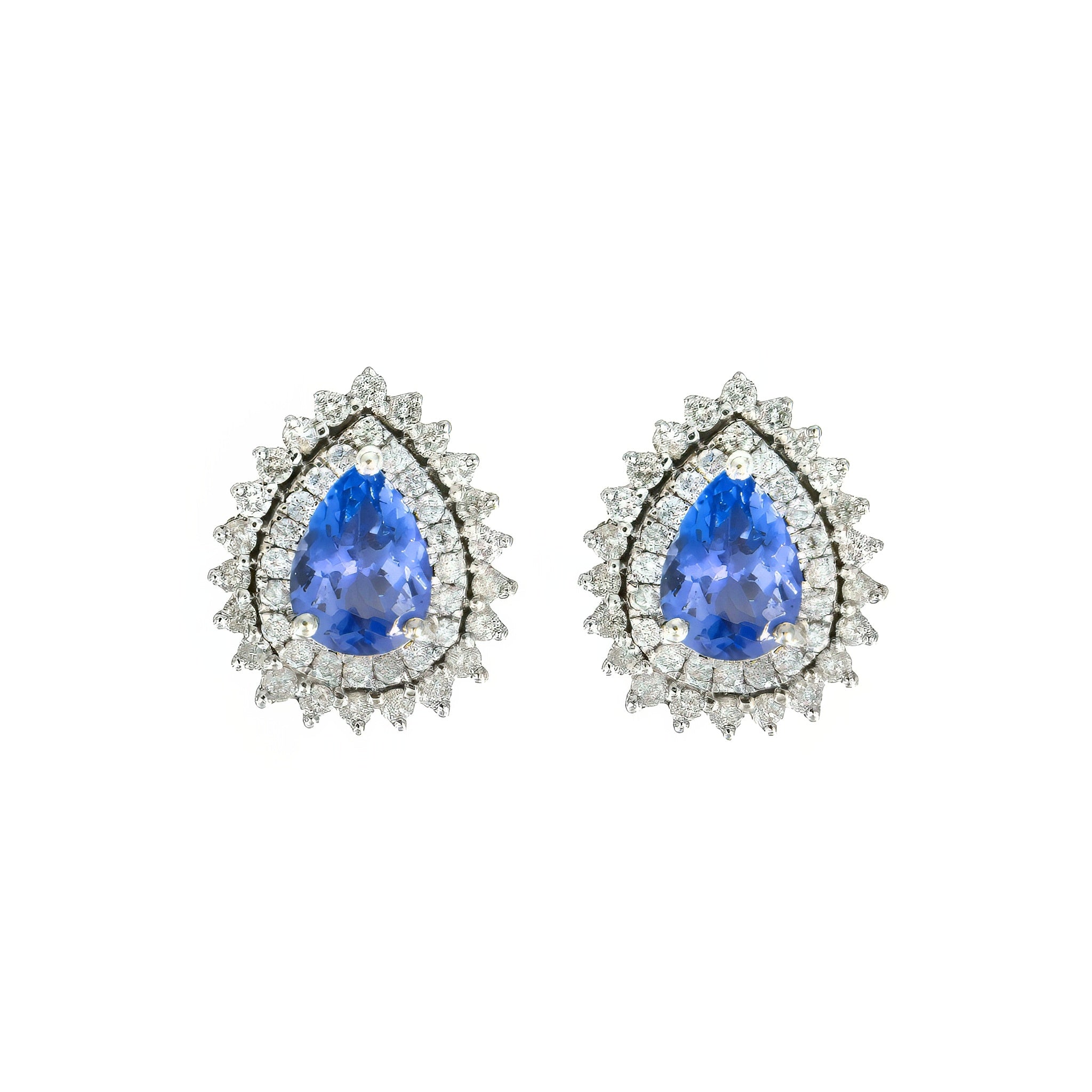 Brinco gota tanzanita, ouro 18k e diamante