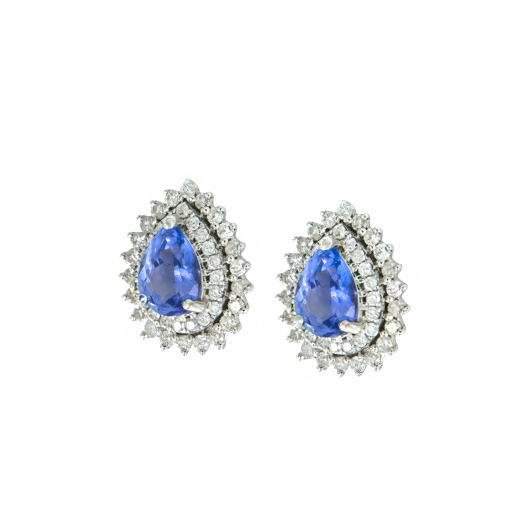 Brinco gota tanzanita, ouro 18k e diamante