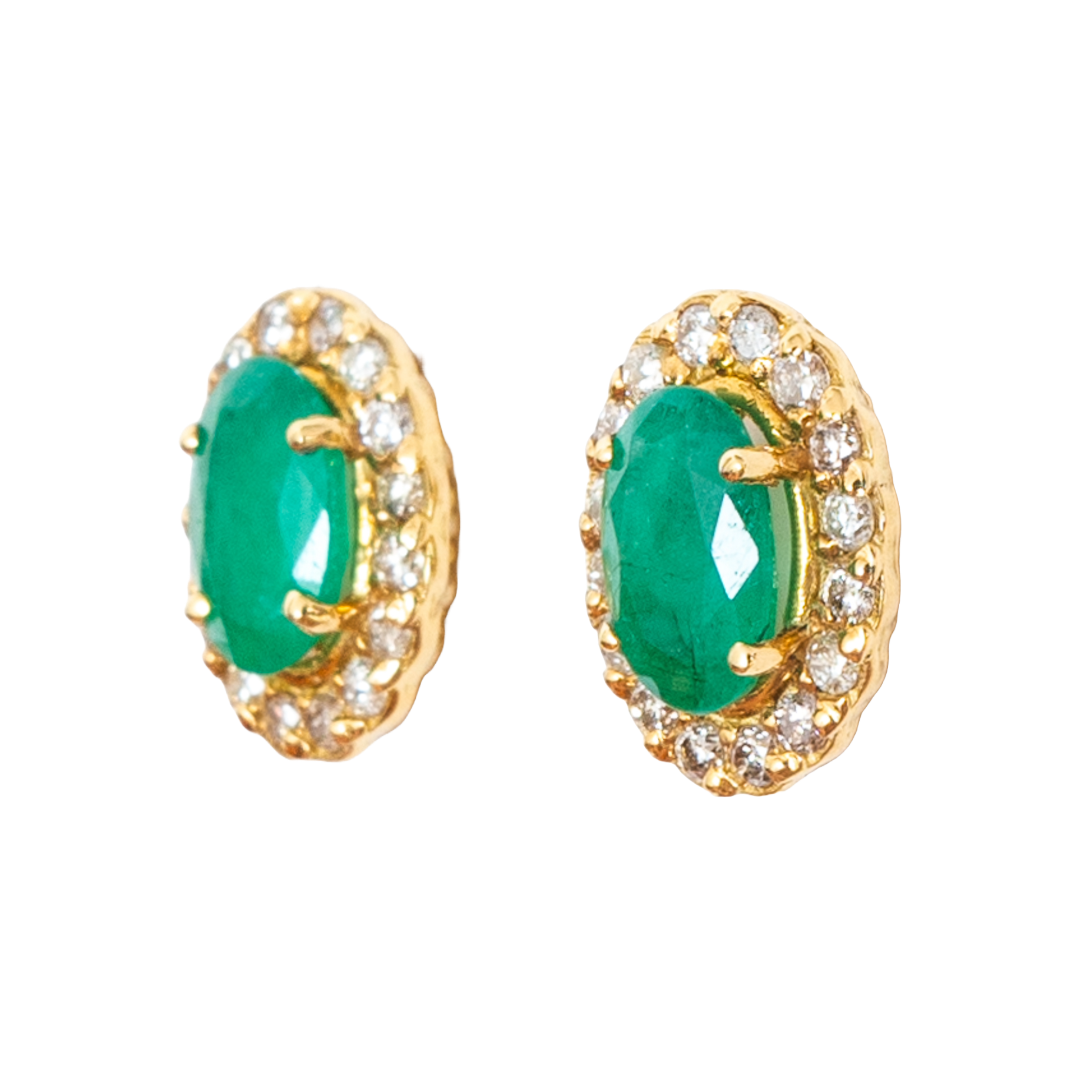 Brinco oval esmeralda, ouro 18k e diamante
