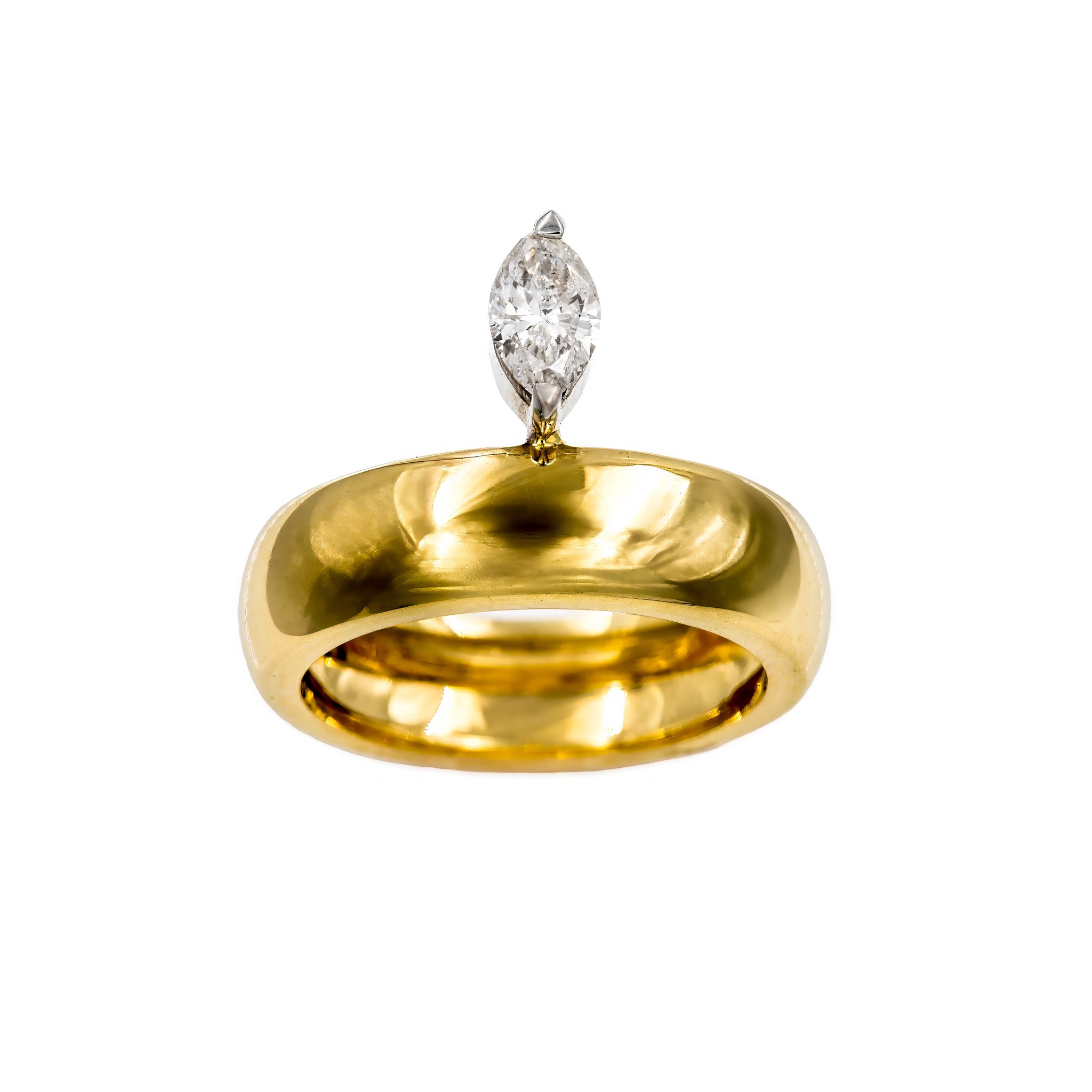 Aliança navete ouro 18k com pingente de diamante