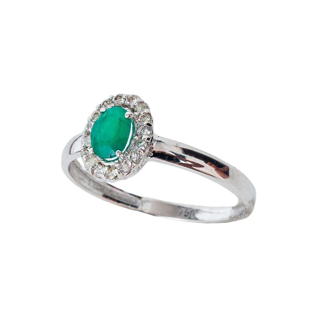 Anel gota de esmeralda, ouro 18k e diamante