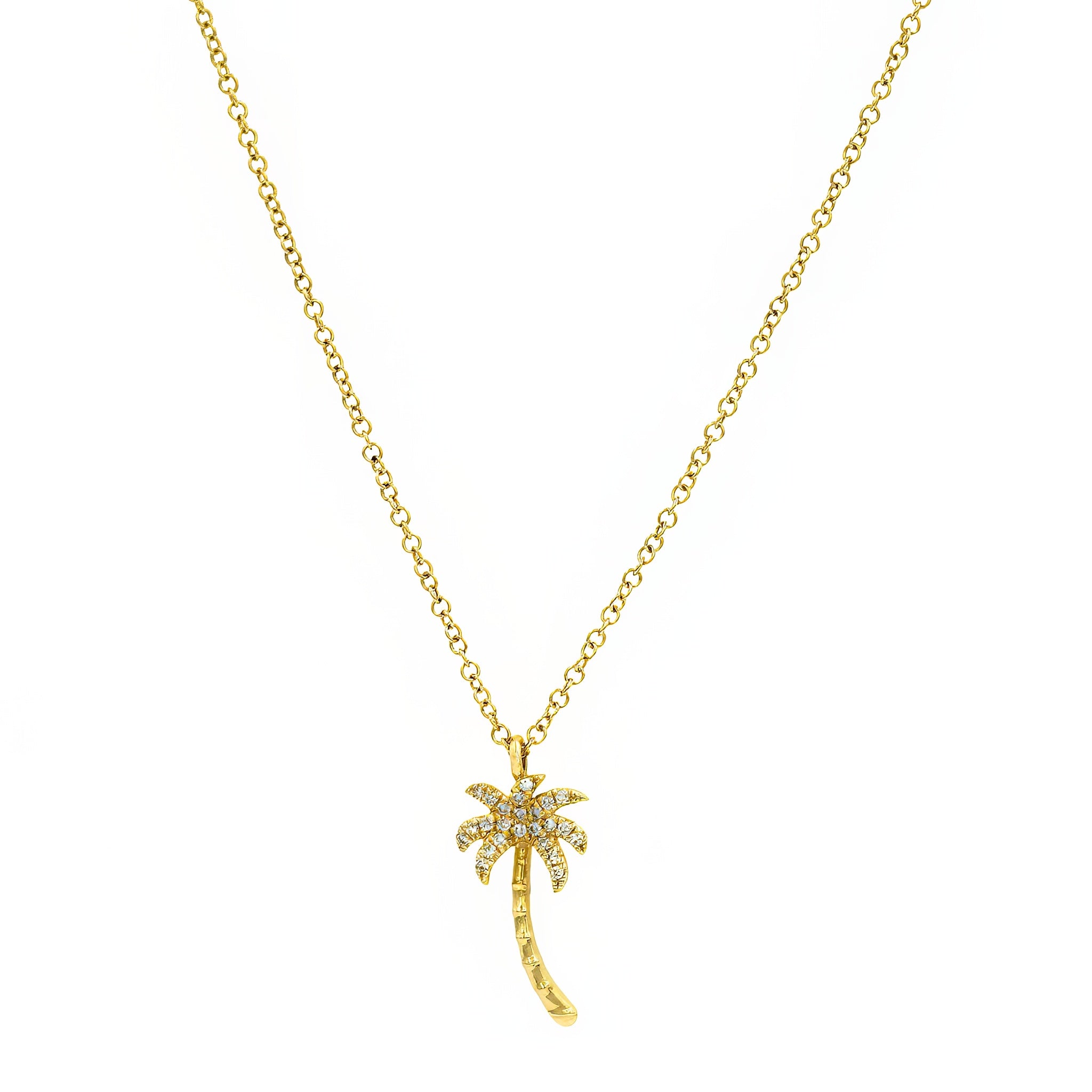 Gargantilha ouro 18k com pingente de Coqueiro de diamante