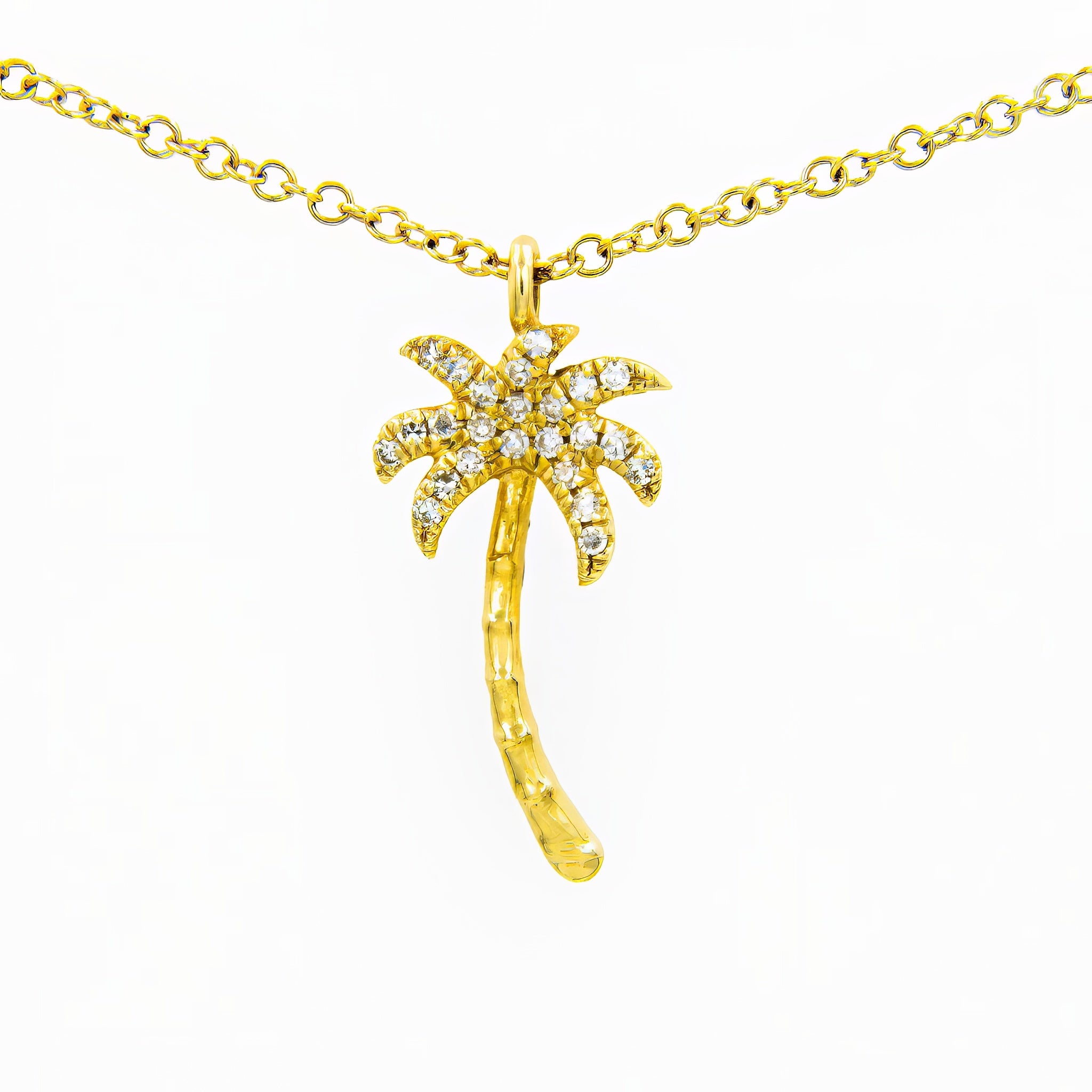 Gargantilha ouro 18k com pingente de Coqueiro de diamante
