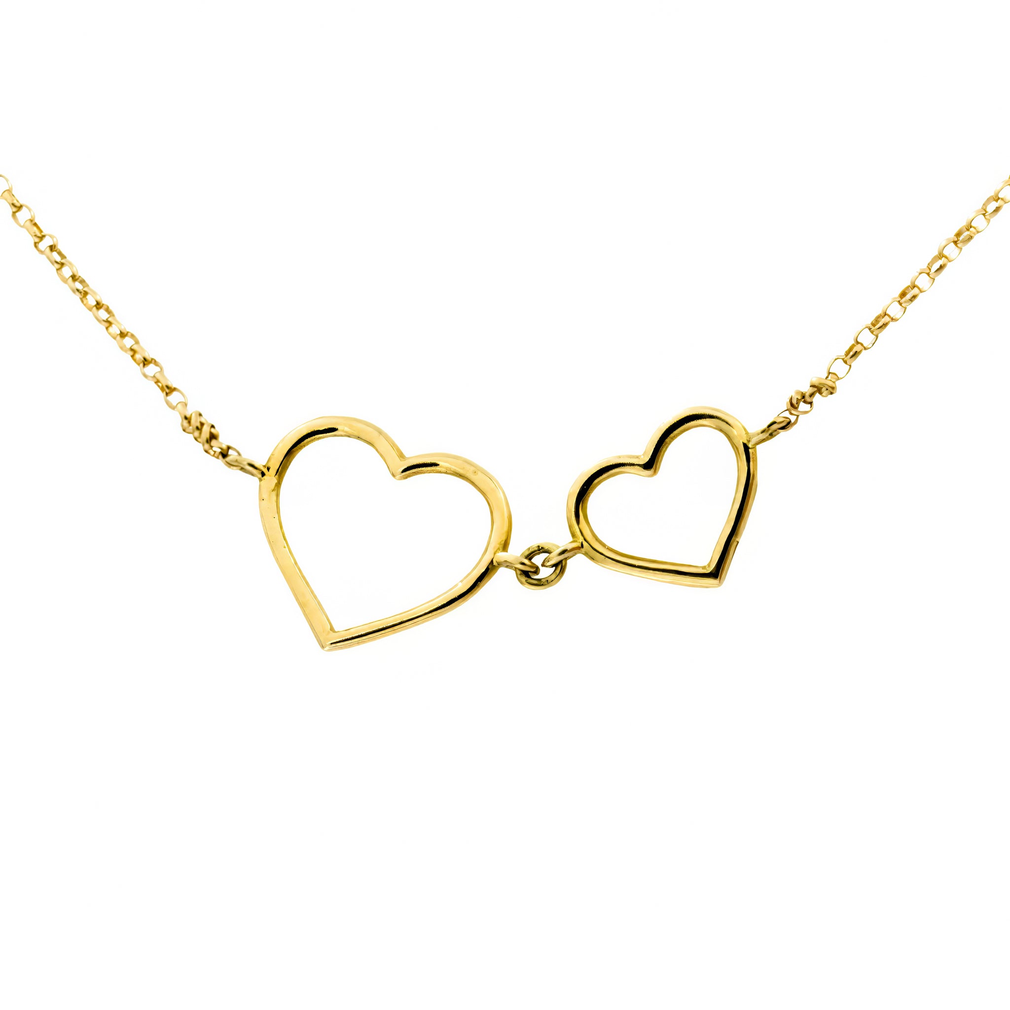 Gargantilha corações duplos apaixonantes ouro 18k