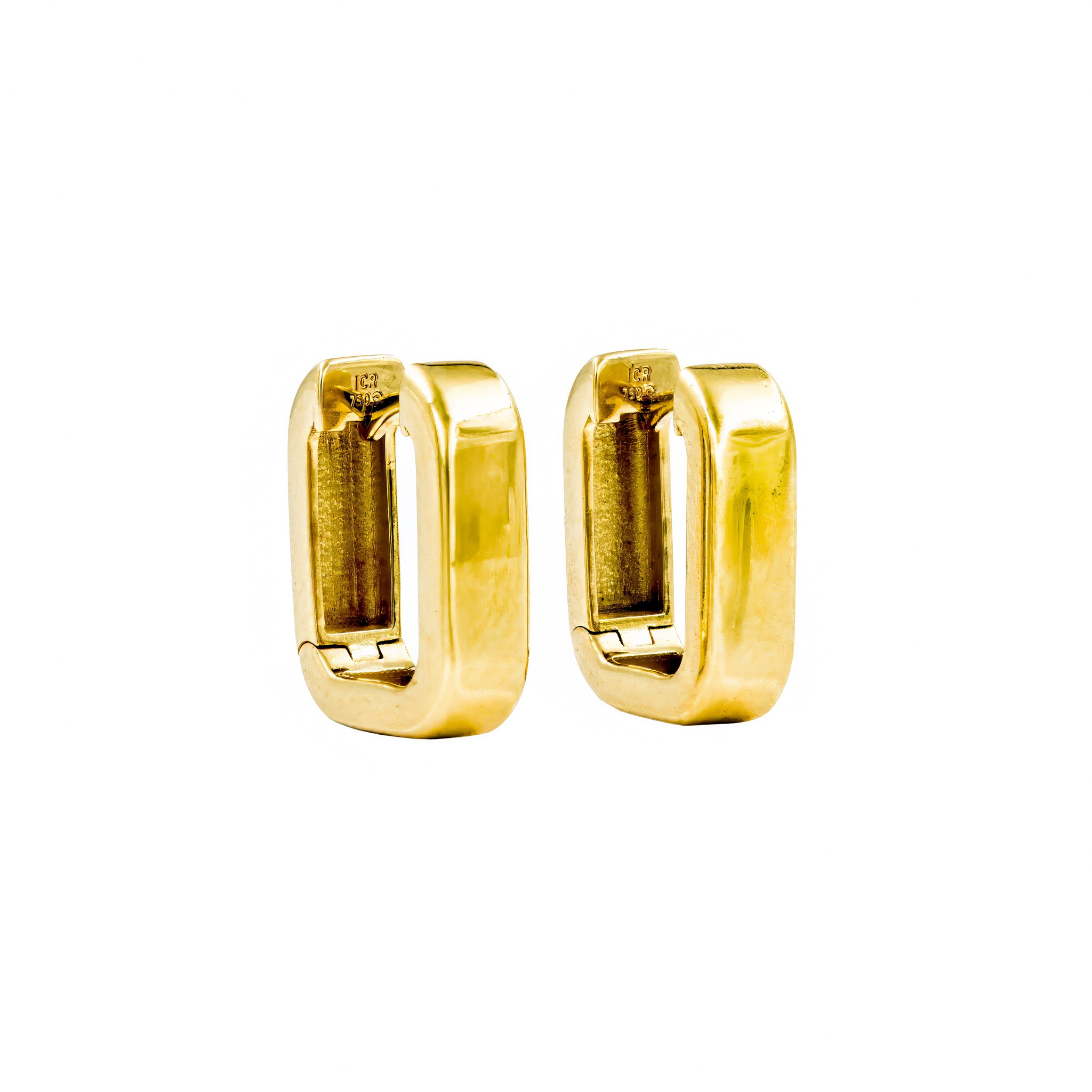 Brinco argola click retangular ouro 18k