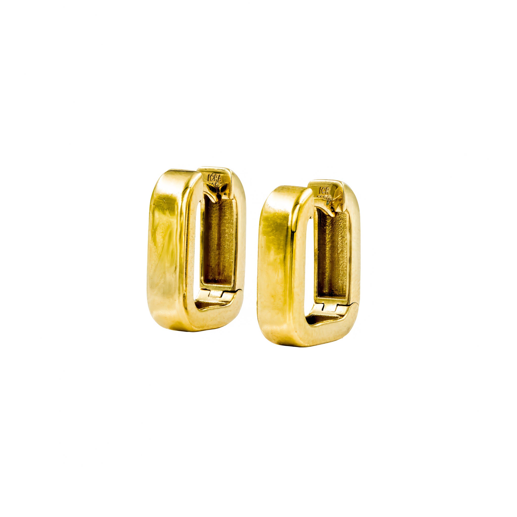 Brinco argola click retangular ouro 18k