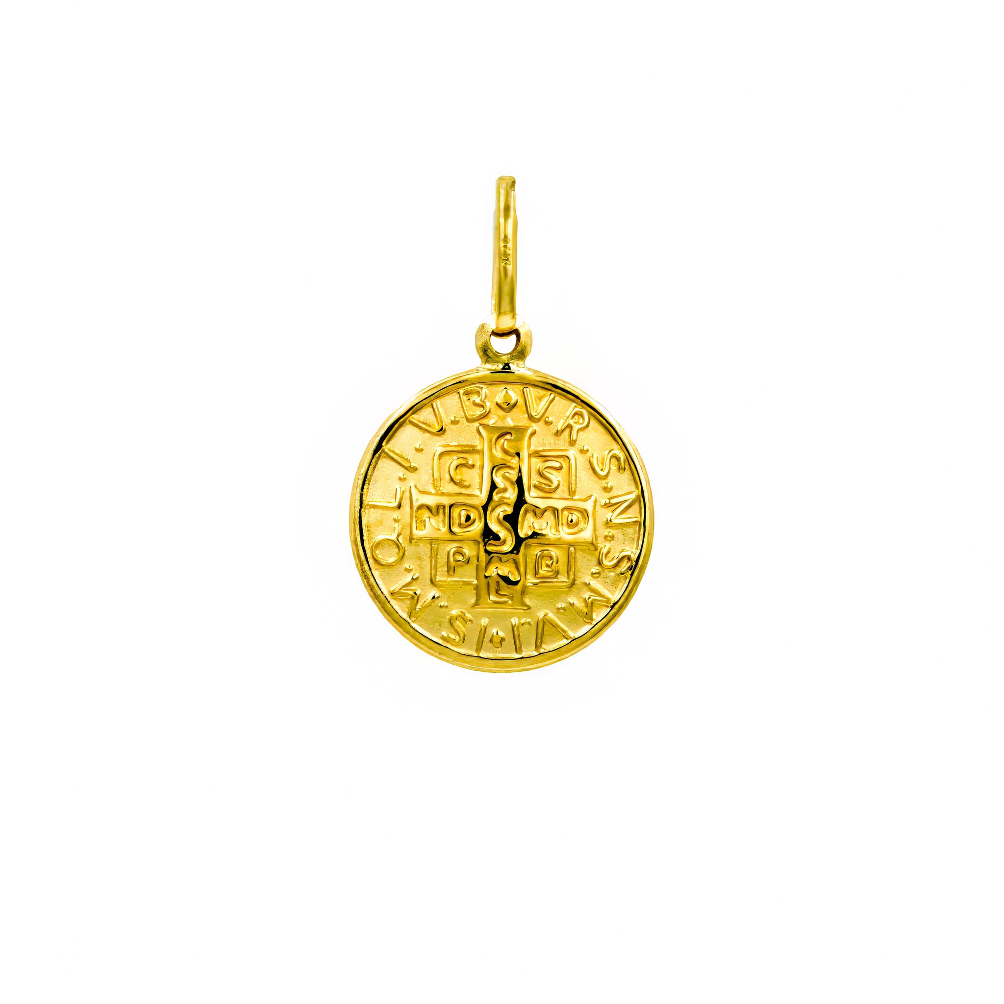 Pingente mini medalha São Bento ouro 18k