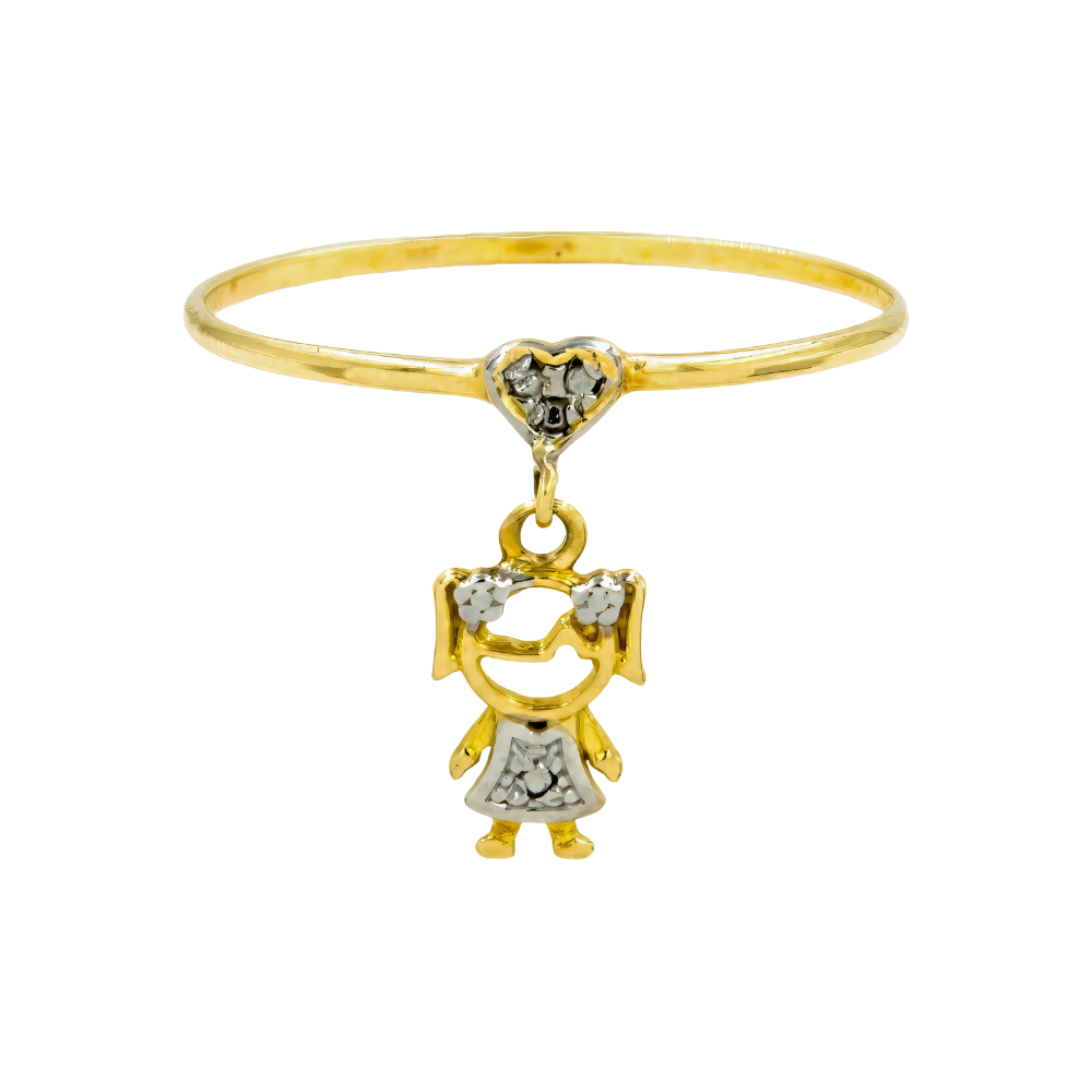 Anel ouro 18k com coração e menina pendente