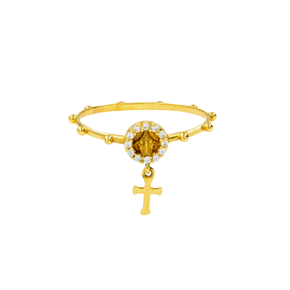 Anel Terço Santa Milagrosa com crucifixo pendente ouro 18k