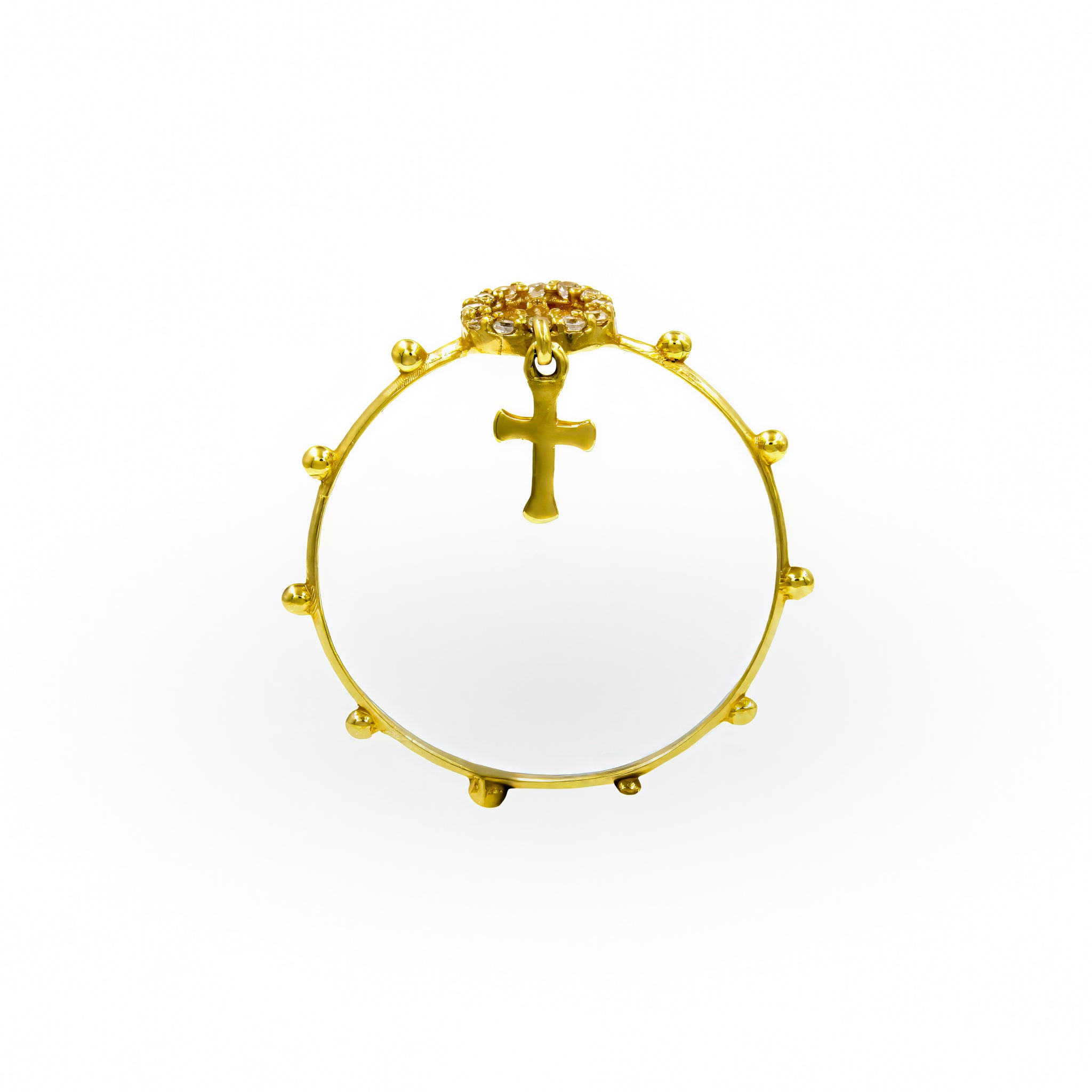 Anel Terço Santa Milagrosa com crucifixo pendente ouro 18k