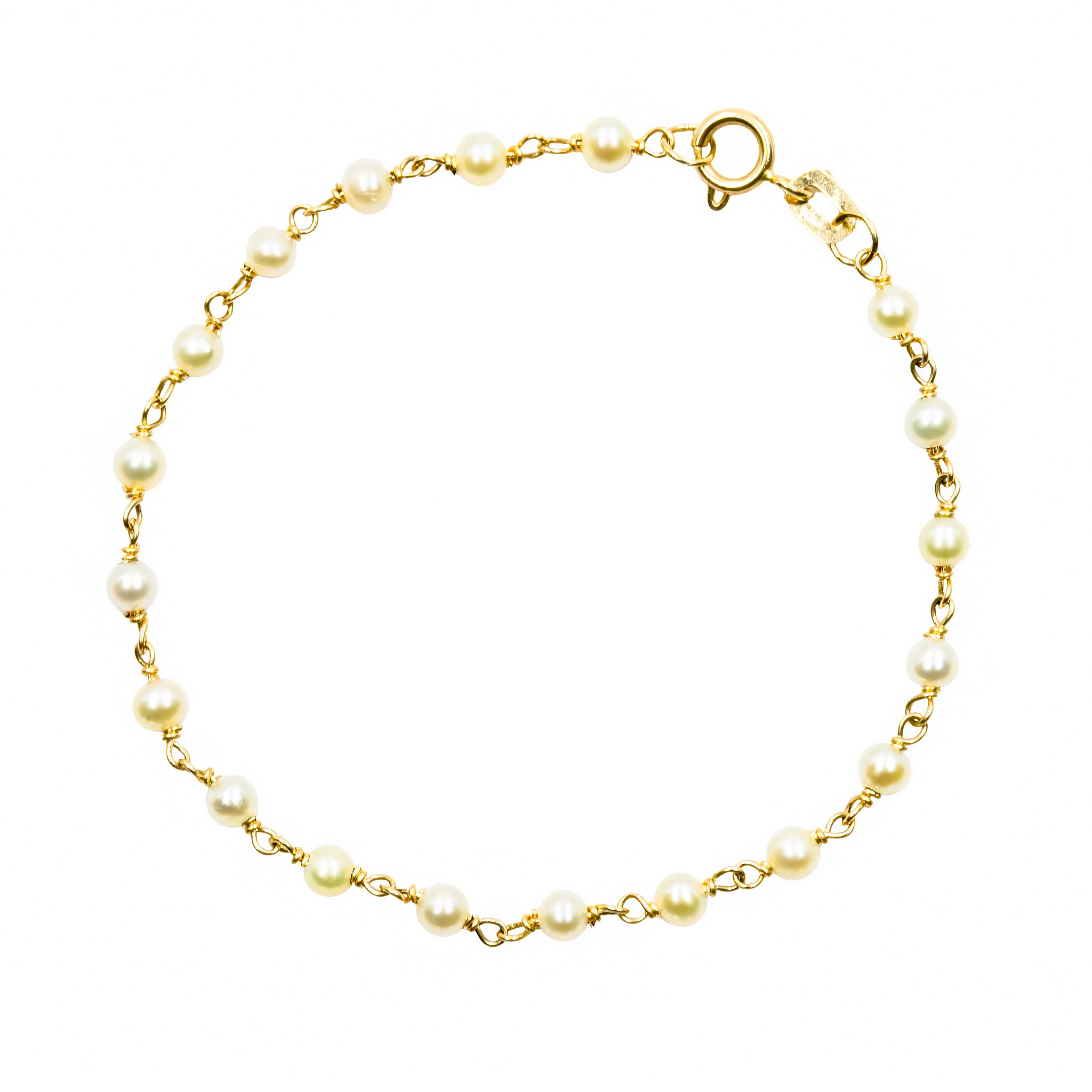 Pulseira infantil perolinhas e ouro 18k