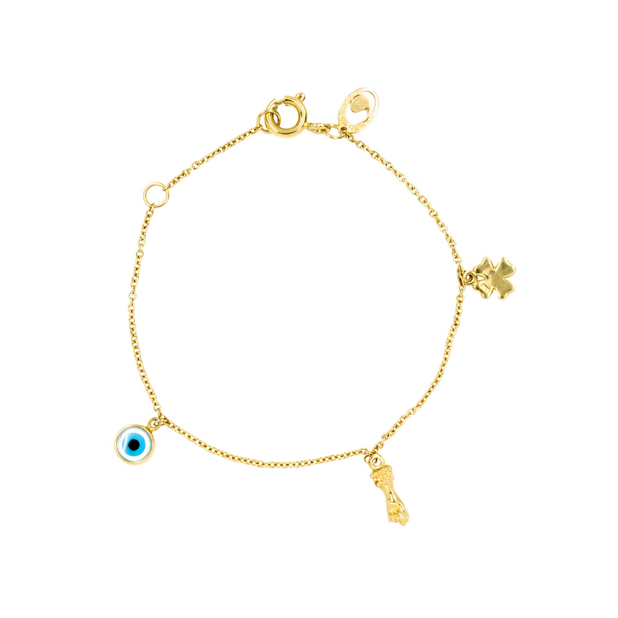 Pulseira infantil pendentes da sorte ouro 18k