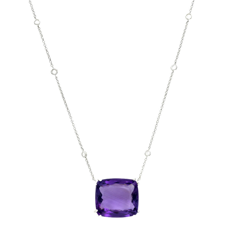 Gargantilha ouro 18k e diamante e pingente ametista