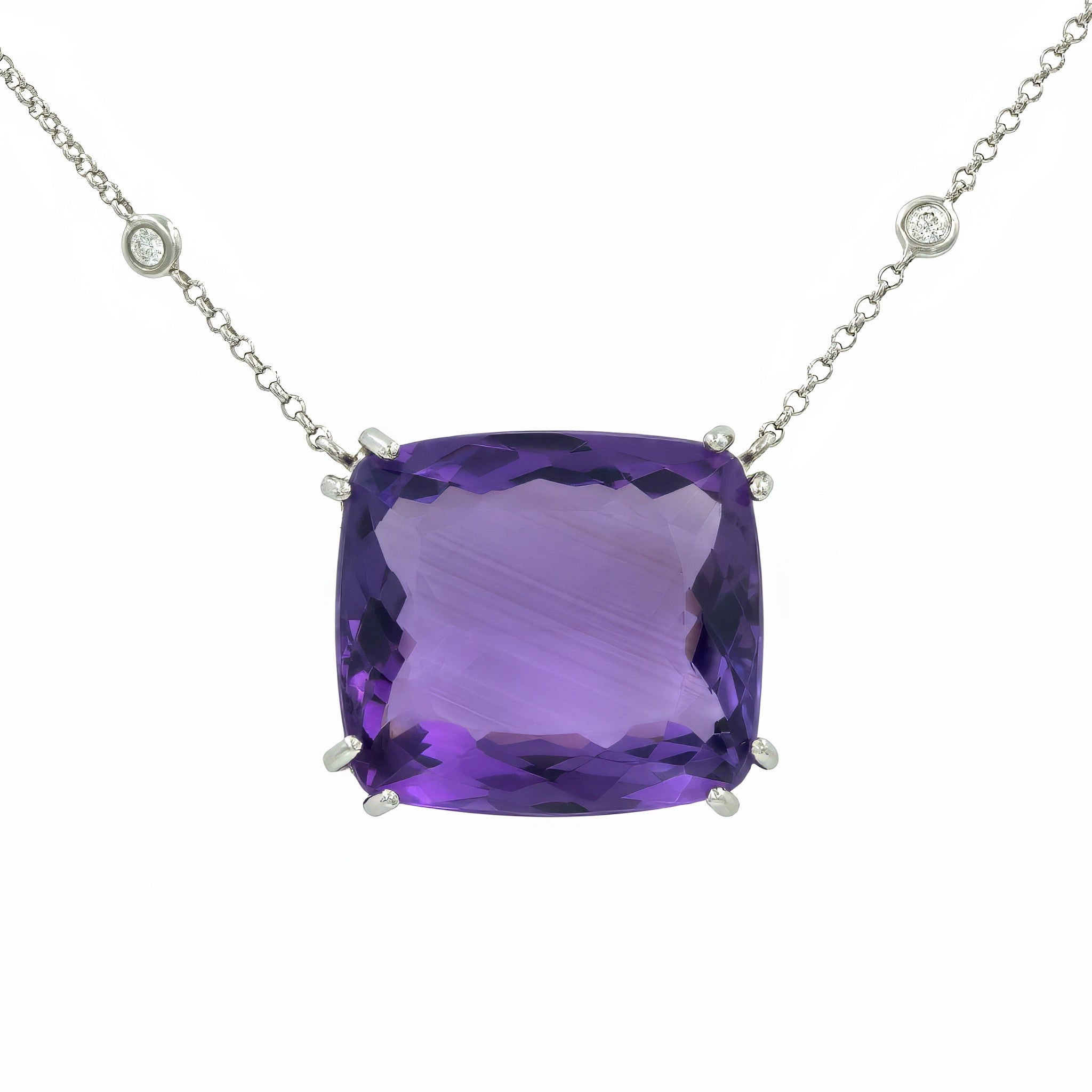 Gargantilha ouro 18k e diamante e pingente ametista