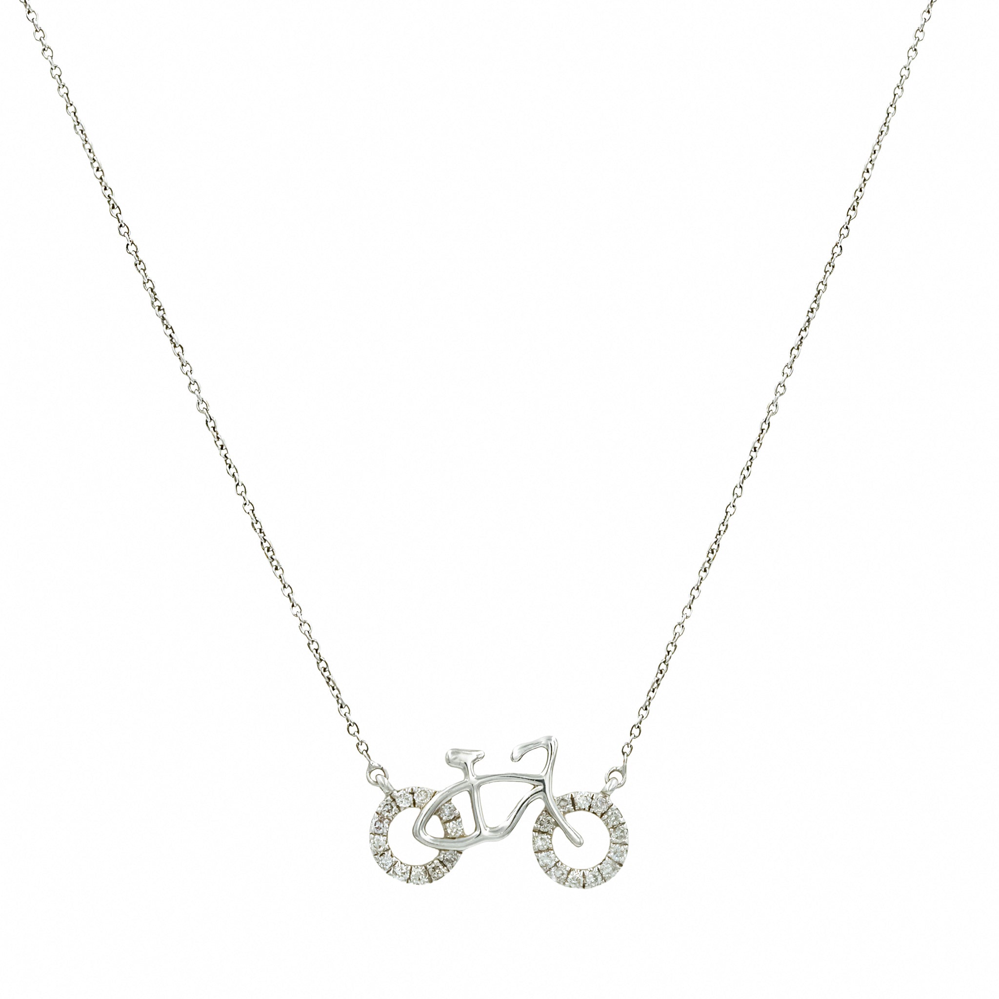 Gargantilha Bike ouro 18k com pingente de bicicleta de diamante