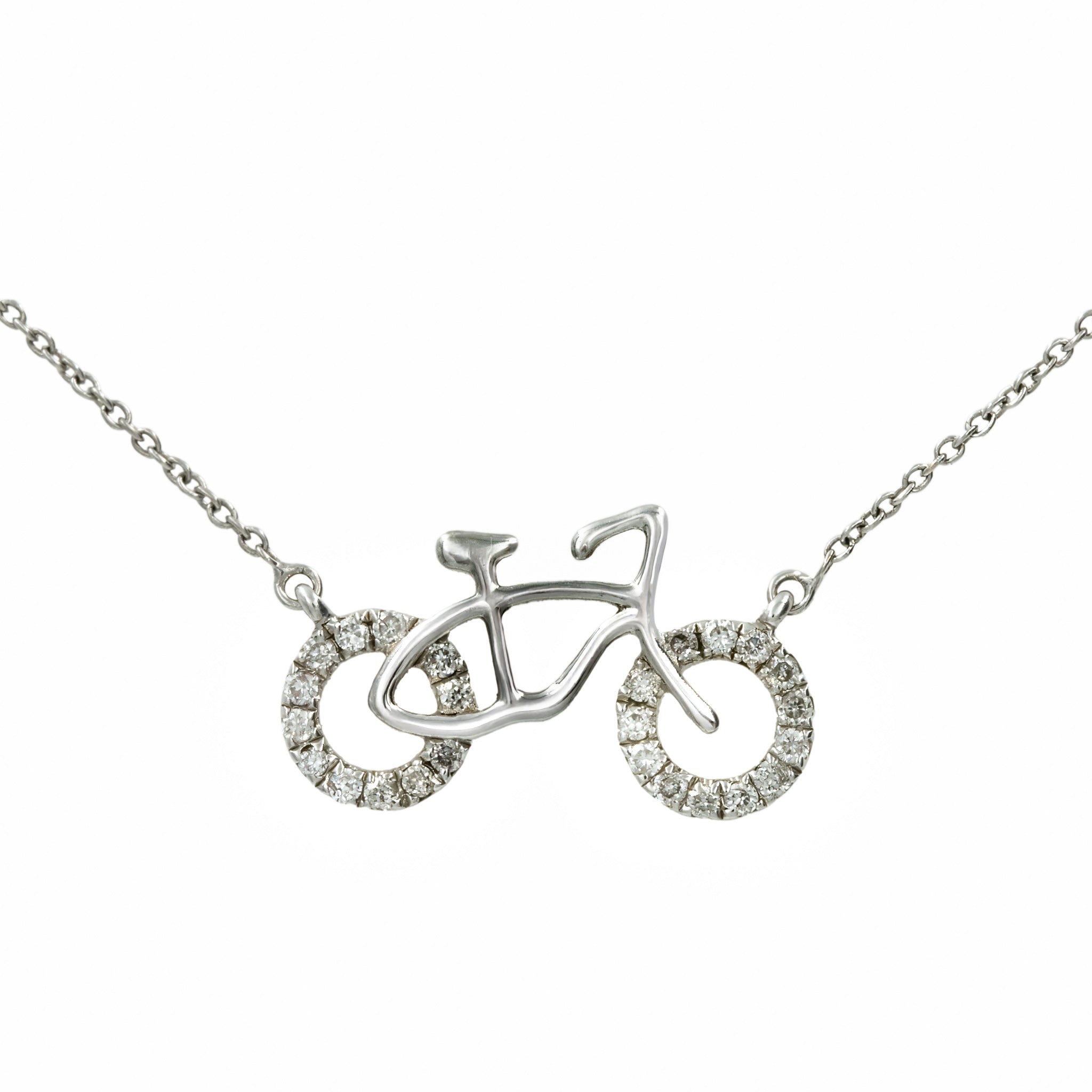 Gargantilha Bike ouro 18k com pingente de bicicleta de diamante