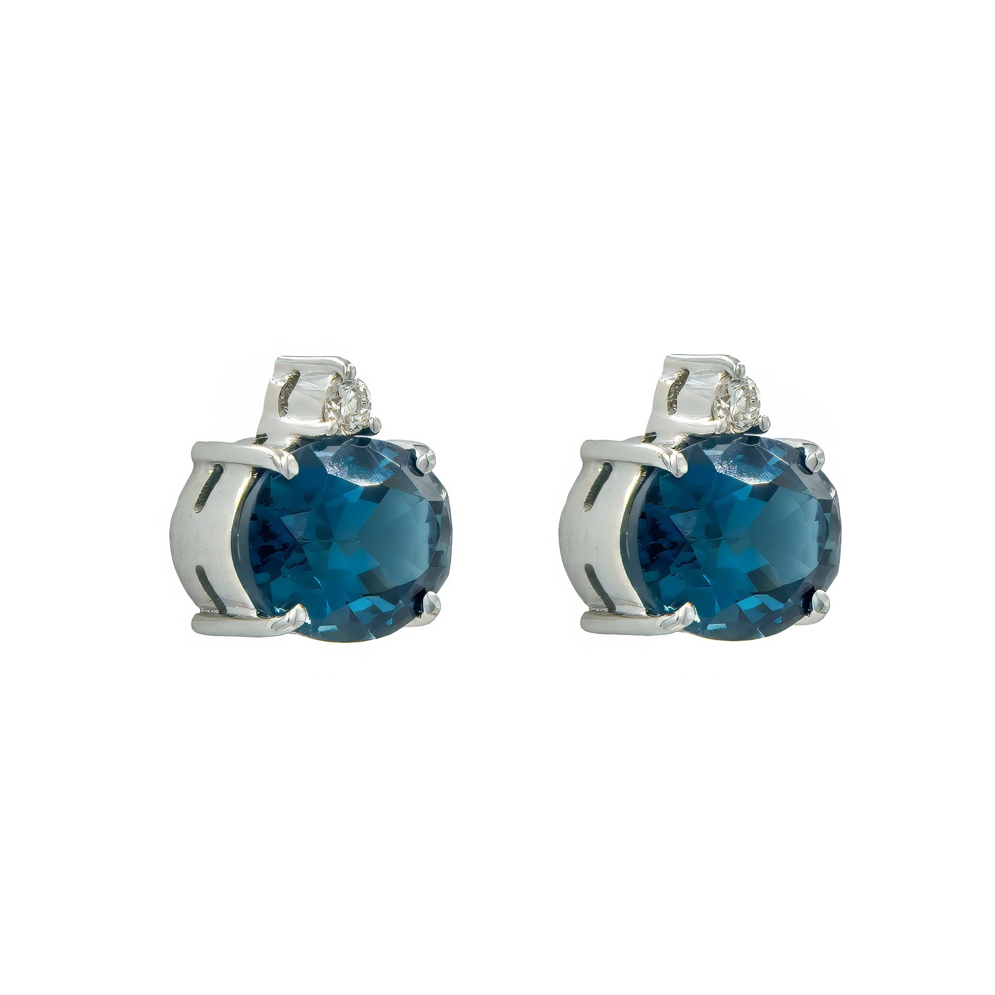 Brinco london blue com gota diamante e ouro 18k