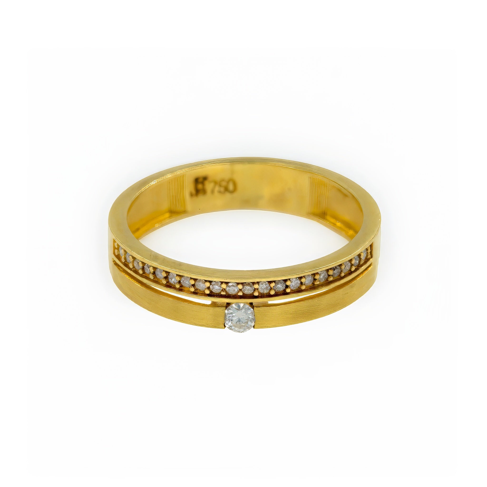 Aliança diamante levemente vazado em ouro 18k
