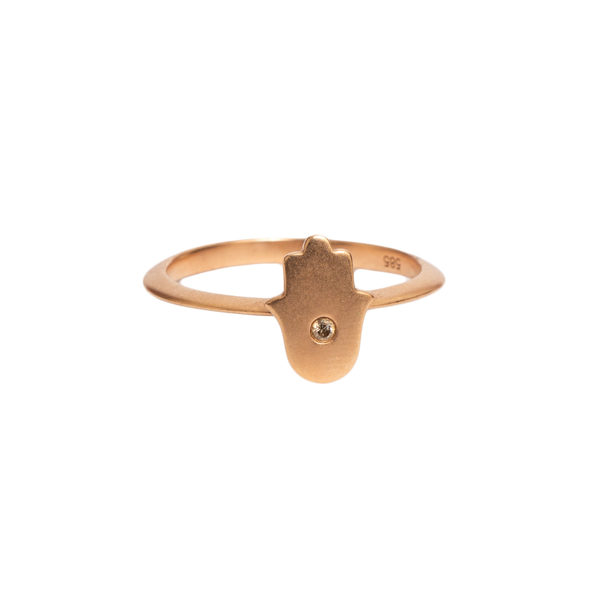 Anel Hamsa Mão de Fátima diamante e ouro 18k