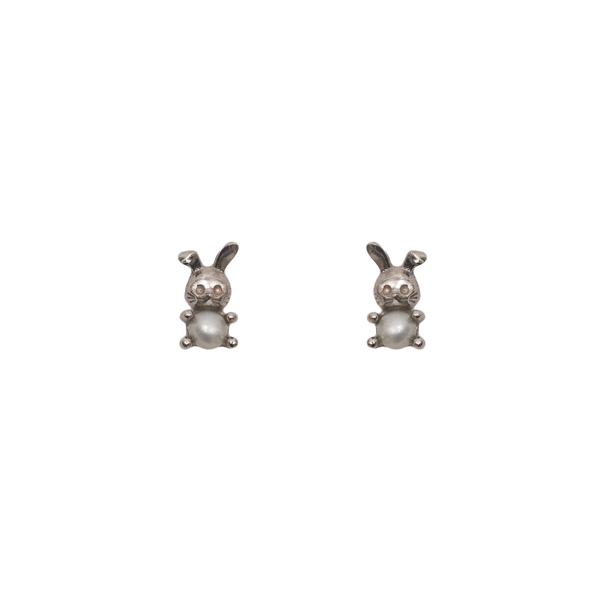 Brinco infantil coelhinho pérola natural ouro 18k