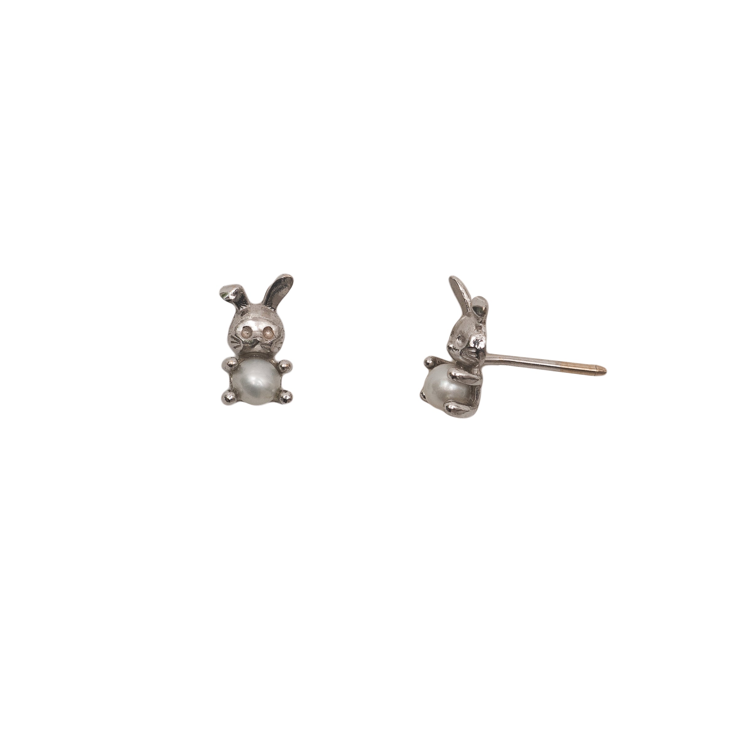 Brinco infantil coelhinho pérola natural ouro 18k