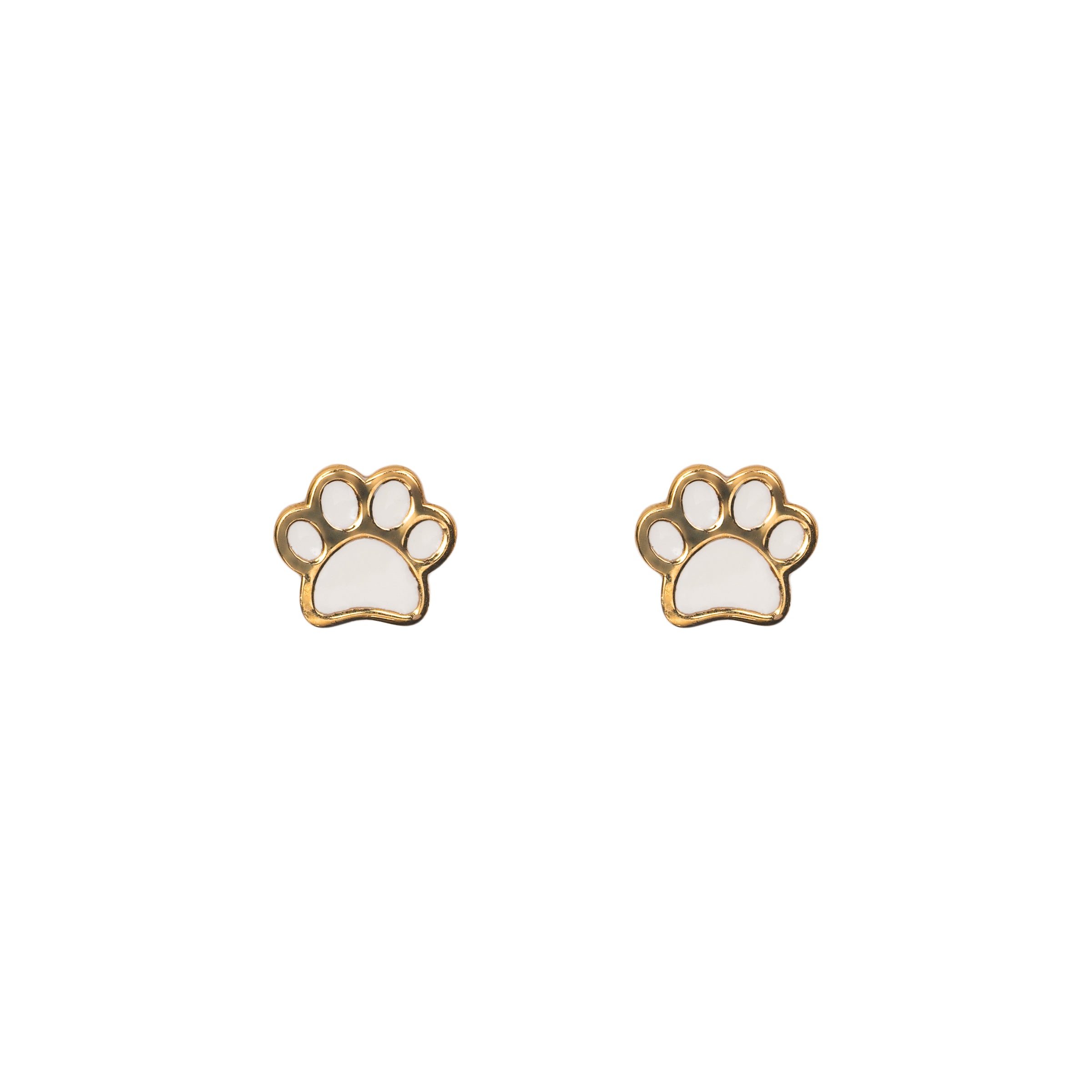 Brinco infantil pata de cachorro esmaltada branca ouro 18k