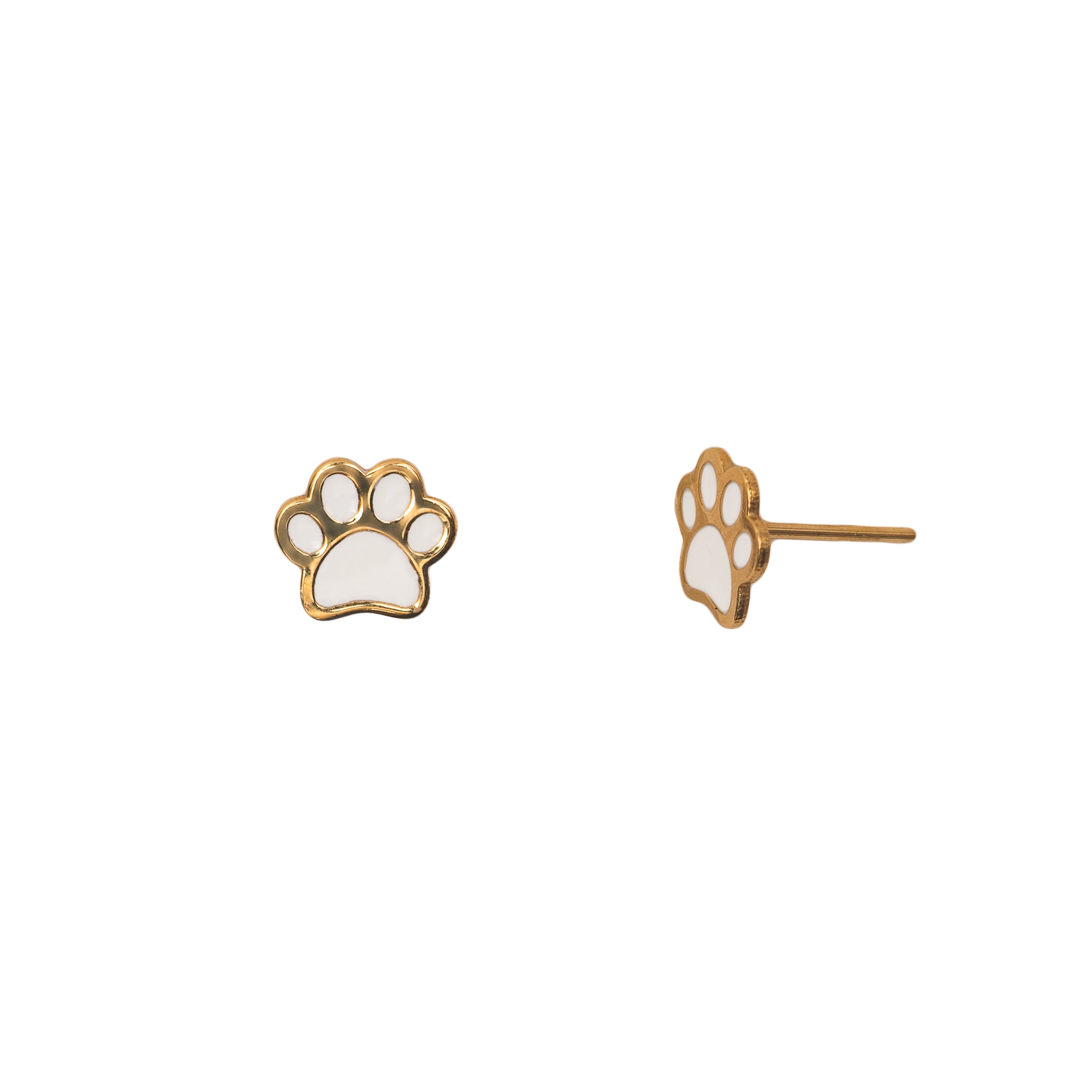 Brinco infantil pata de cachorro esmaltada branca ouro 18k