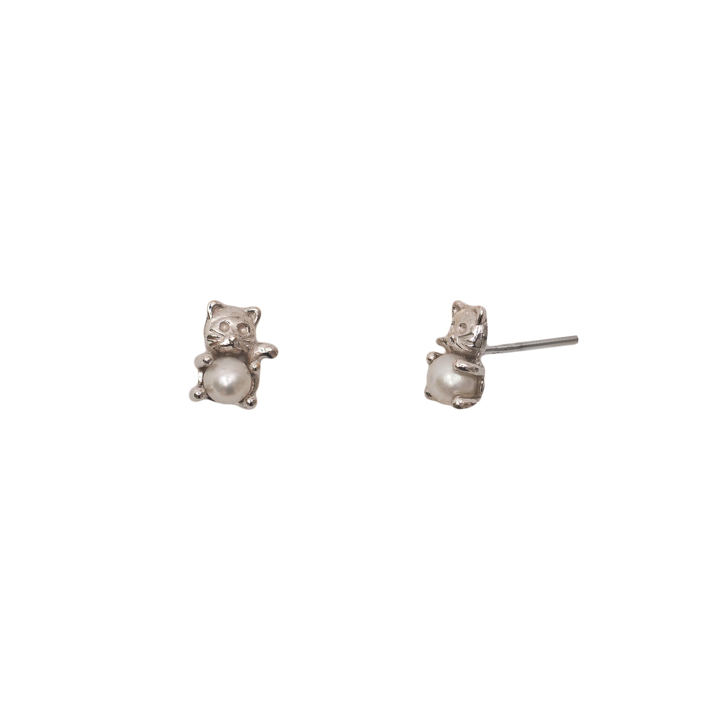 Brinco infantil gatinho ouro 18k com pérola natural