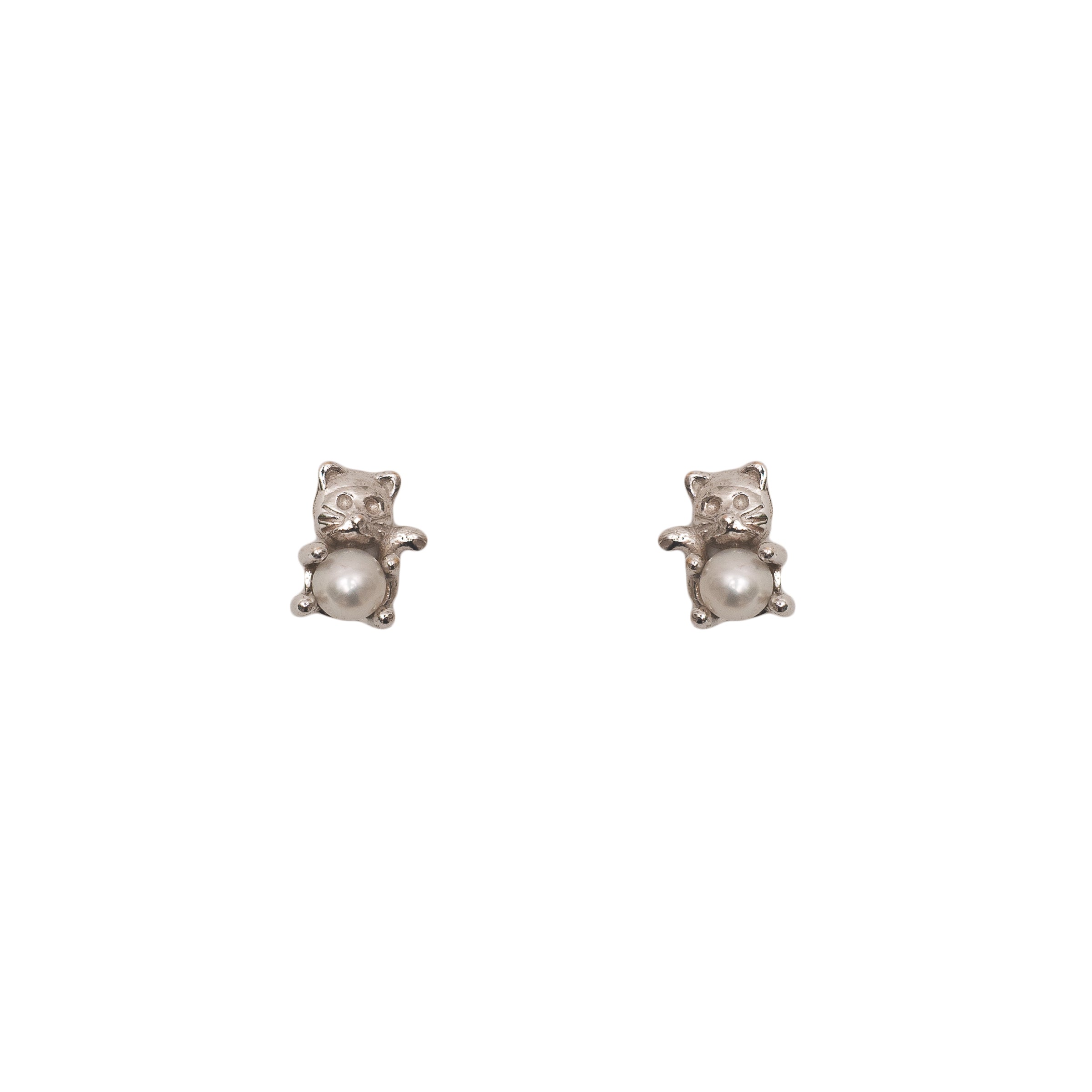 Brinco infantil gatinho ouro 18k com pérola natural