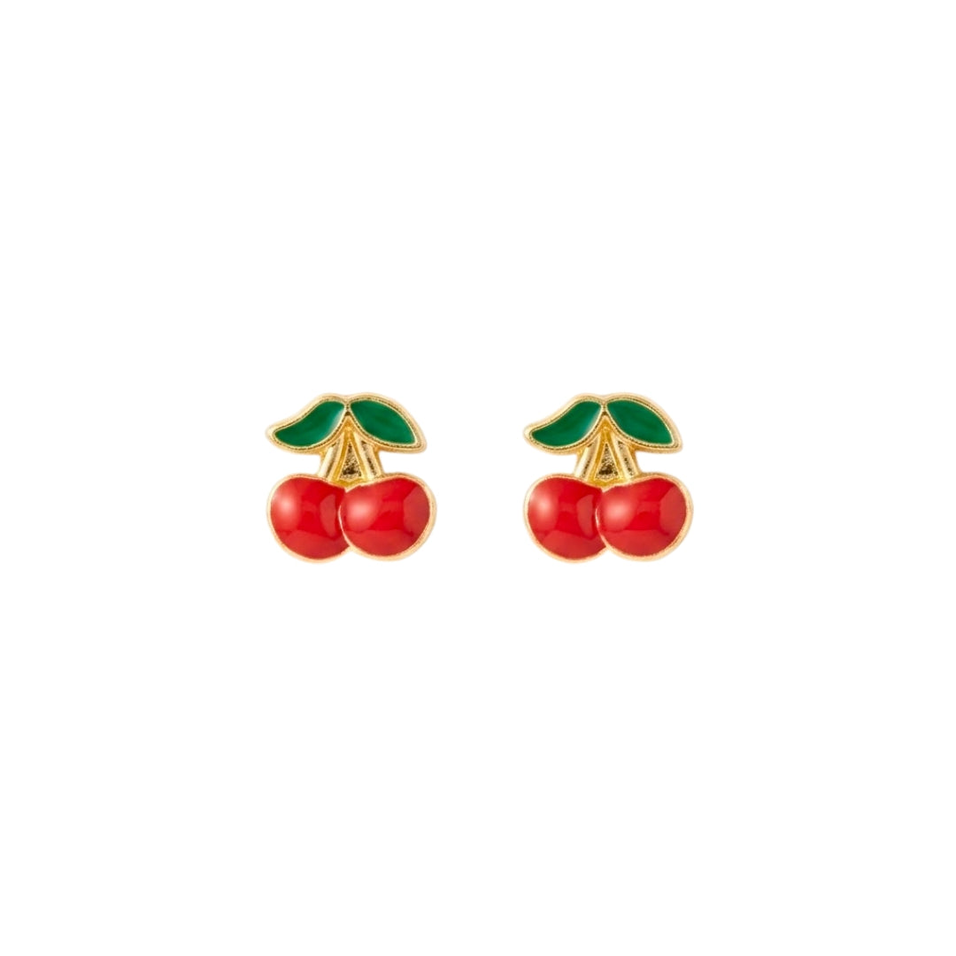Brinco infantil cereja ouro 18k esmaltado