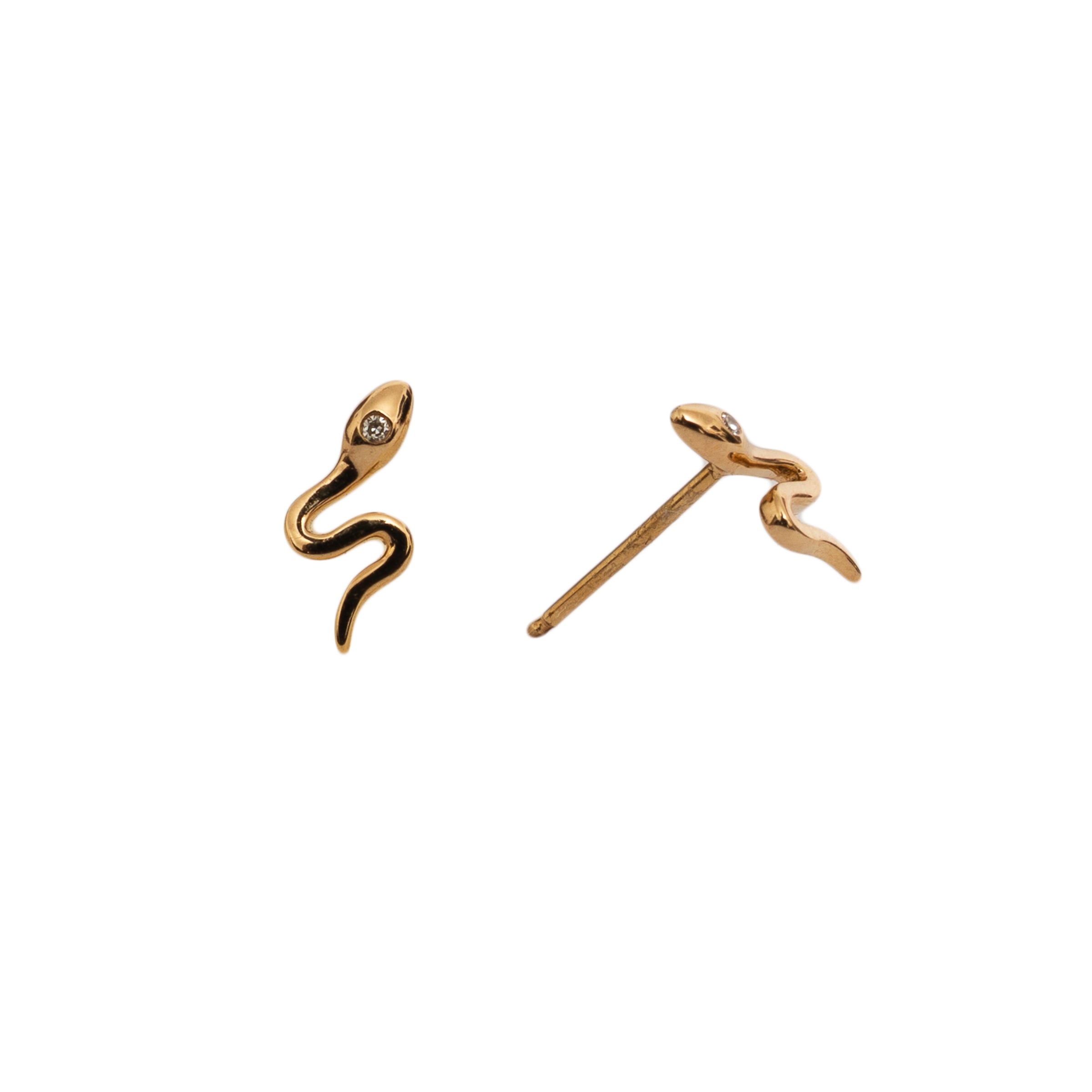 Brinco mini cobra ouro 14k com ponto diamante