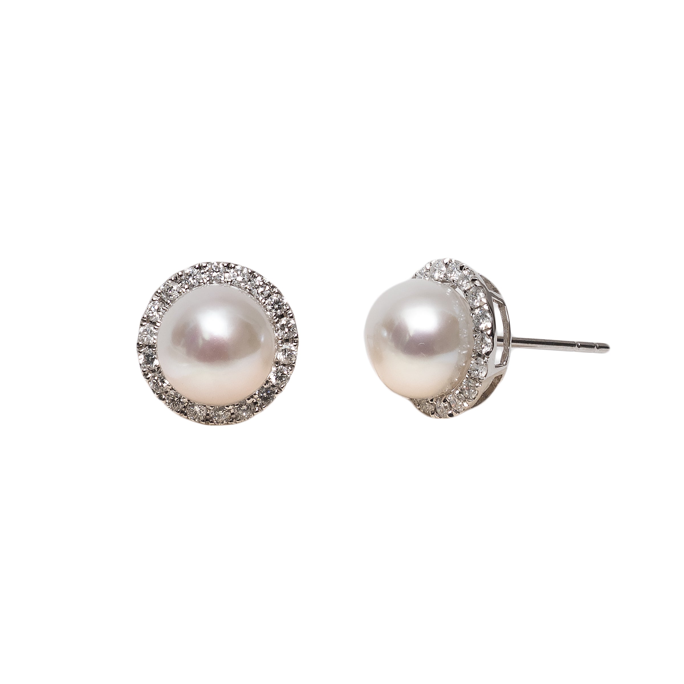 Brinco pérola natural e diamante, ouro 18k