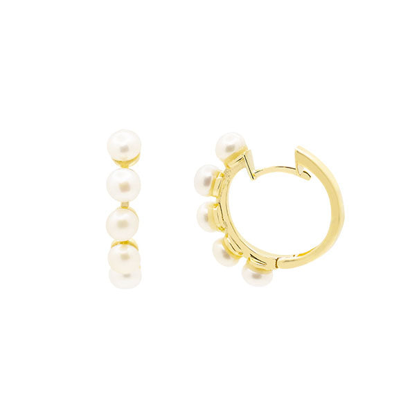 Brinco argola polida com 10 pérolas naturais ouro 18k