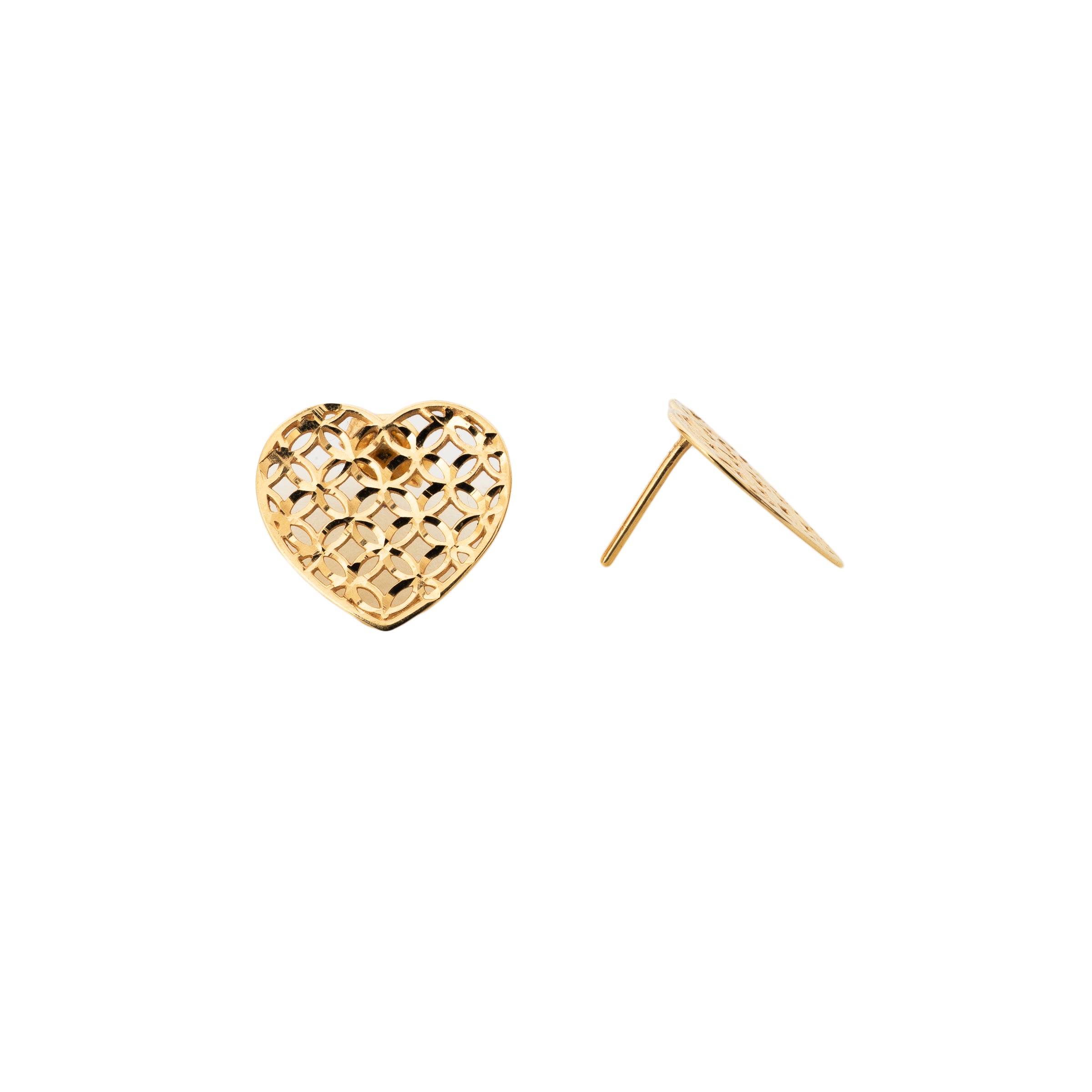Brinco Coração Vazado Diamantado em Ouro 18K