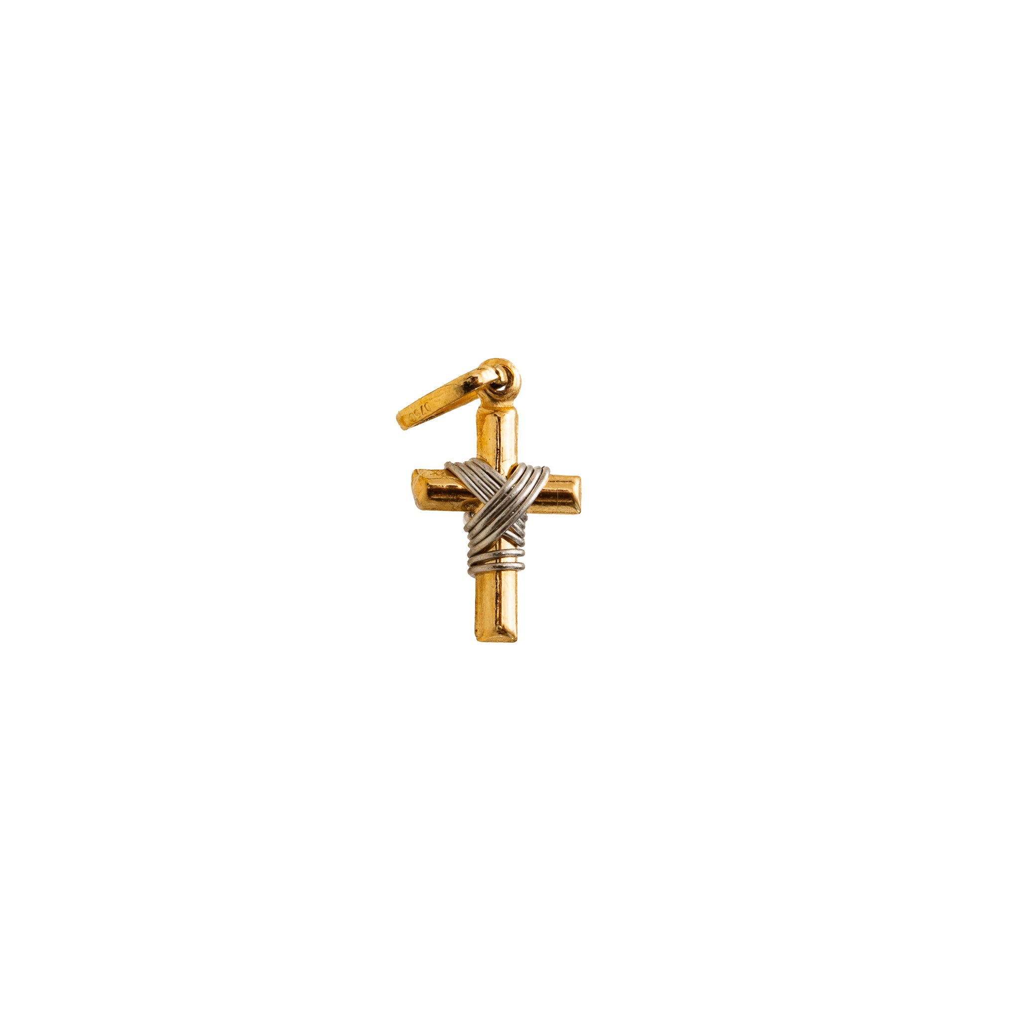 Pingente Mini Crucifixo Palito com Nó Ouro 18k