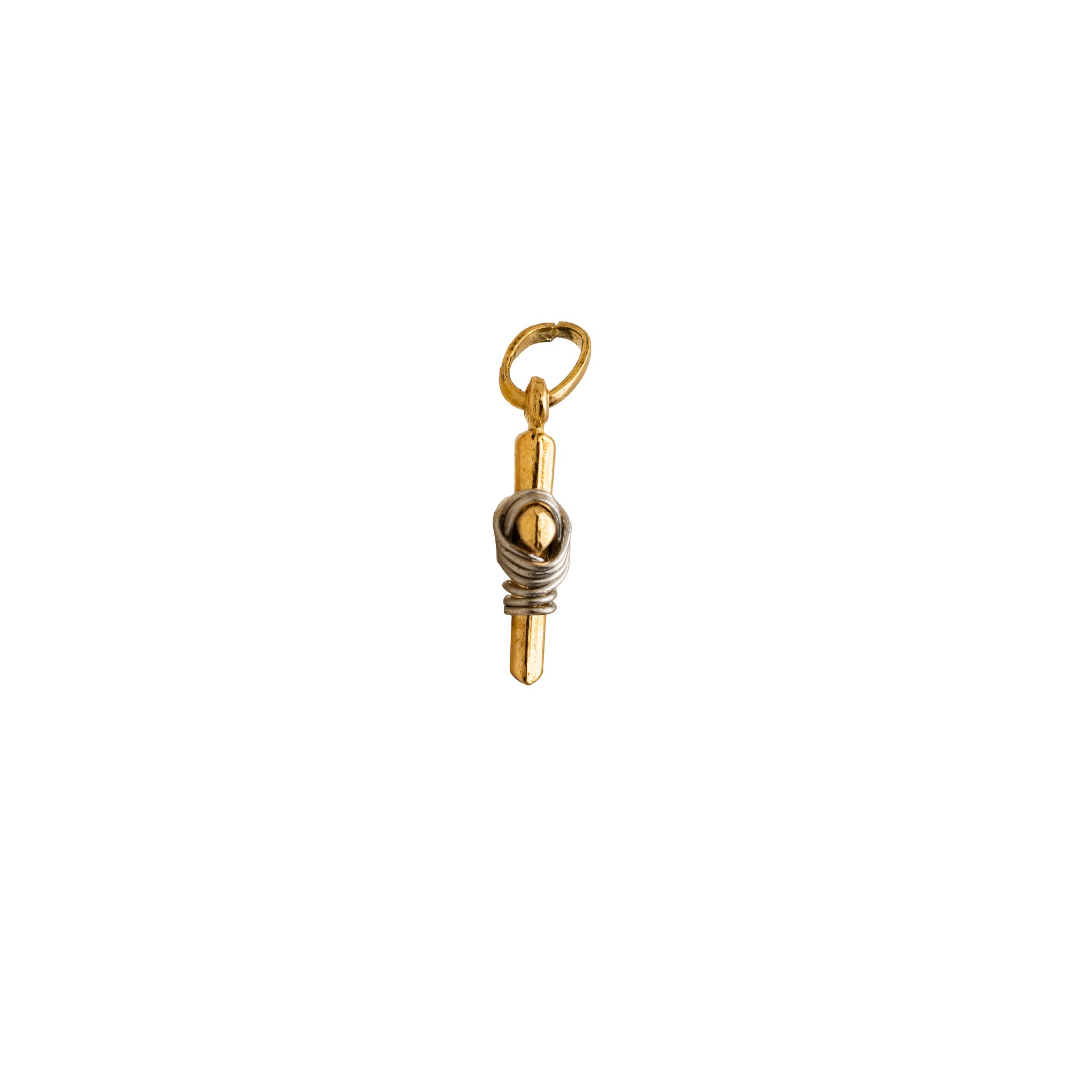 Pingente Mini Crucifixo Palito com Nó Ouro 18k