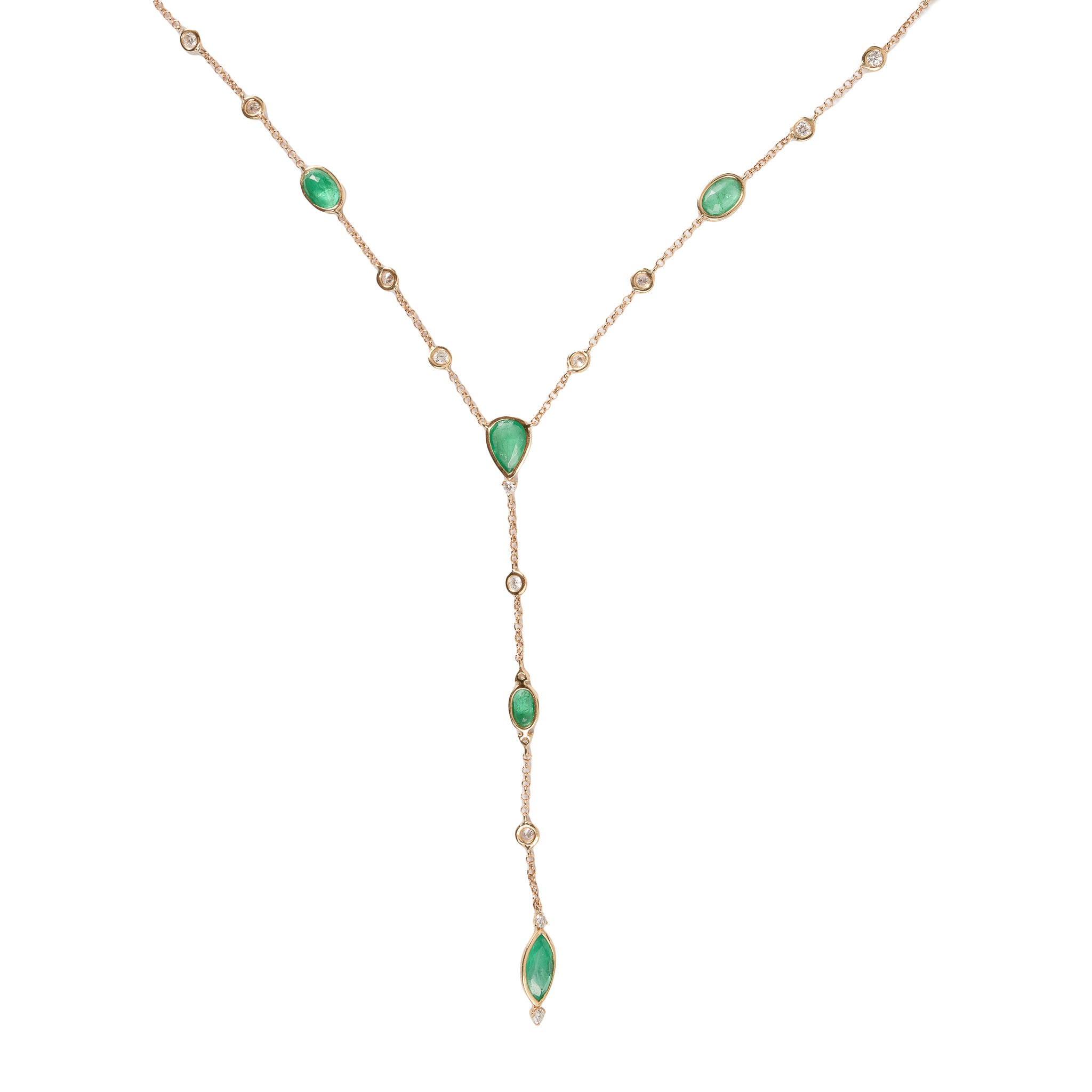 Colar Lariat Esmeralda e Diamante