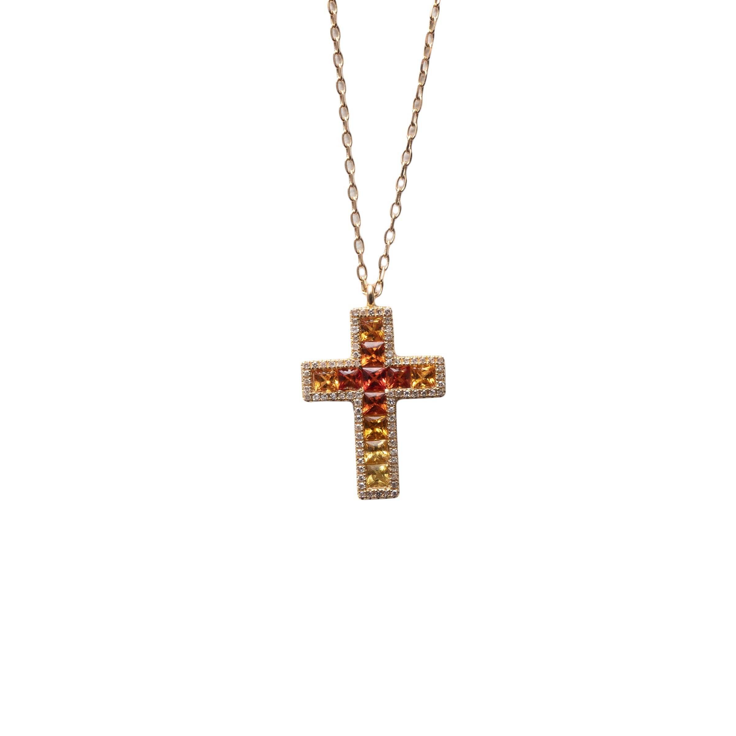 Colar Crucifixo Degrade Yellow Safira e Diamante